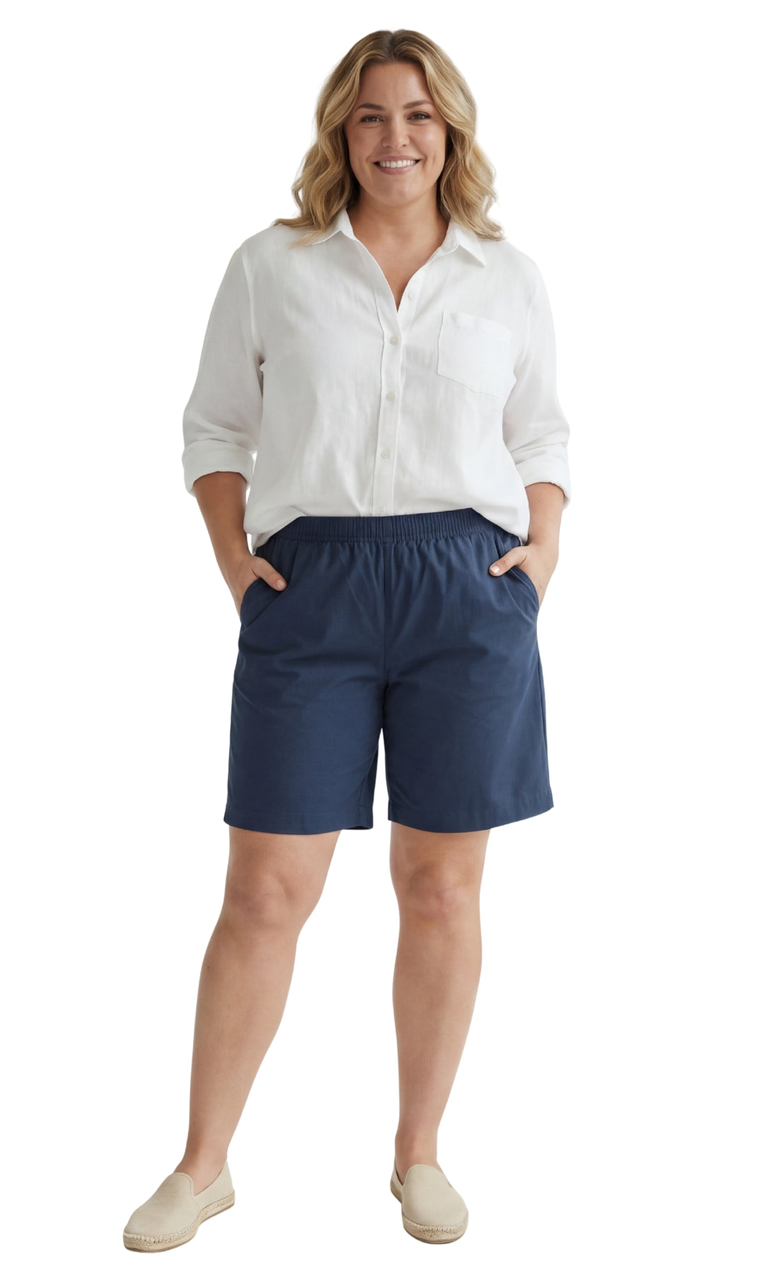 Women's Pull On Denim & Twill Shorts with stretch waist - No zipper or buttons 6