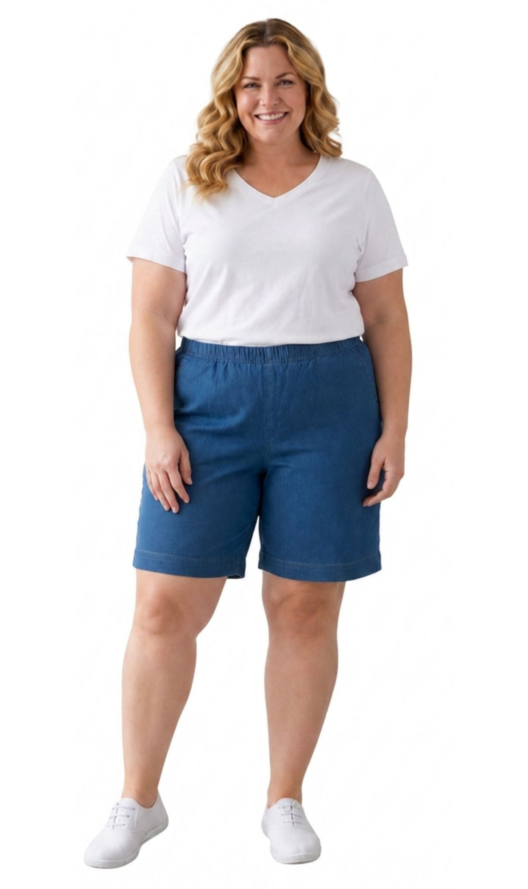 Women's Pull-On Denim and Twill Shorts — Stretch Waist No Zipper 42