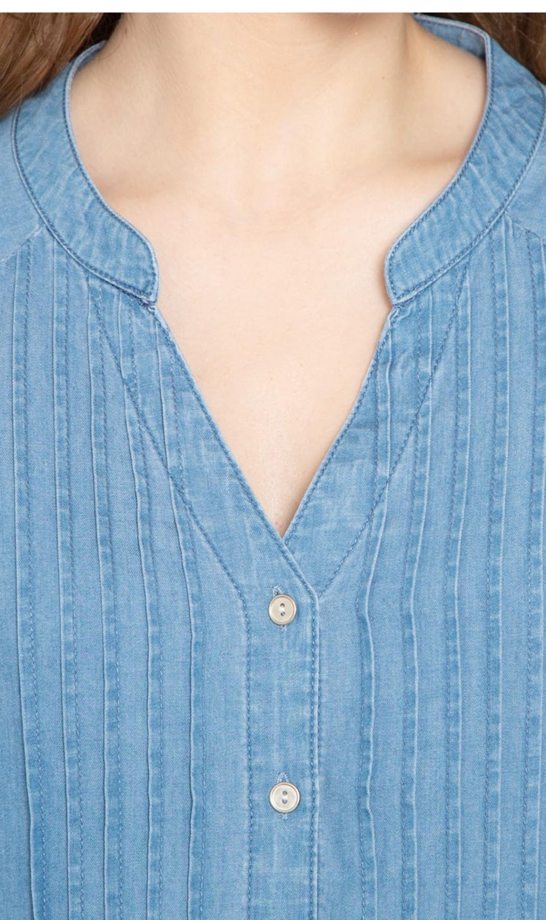 Women's Denim Pintuck Button-Front Tunic Top 11