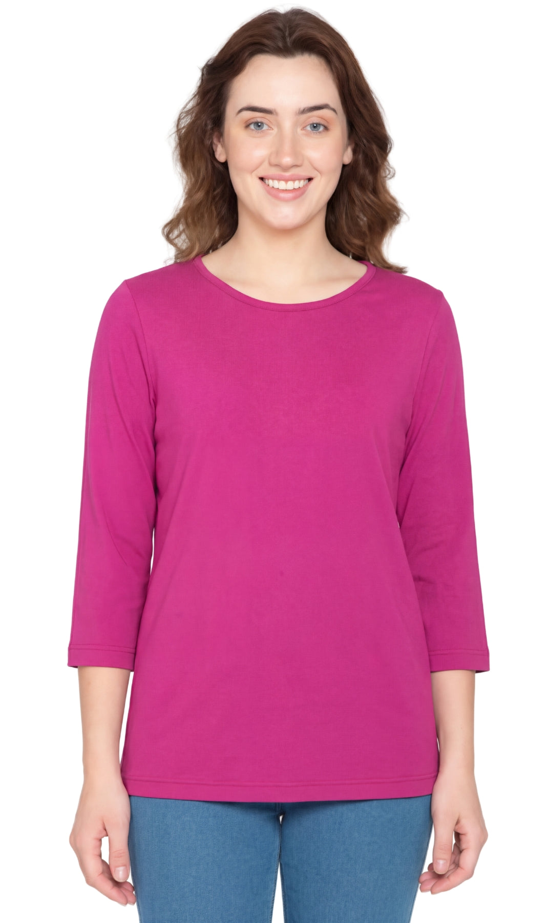 Women's 3/4 Sleeve Crew Neck Top – Comfortable Jer 1