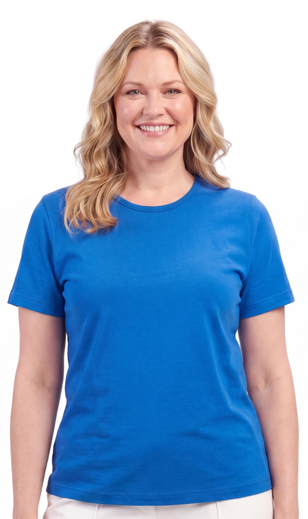 Turtle Bay Apparel Women's Relaxed Fit Short-Sleeve Crew neck knit Tee Shirt – Royal Front View