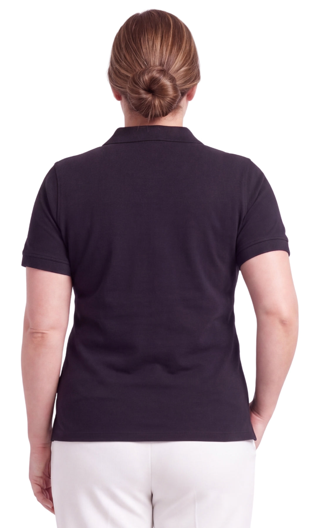 Women's Jersey Knit Polo - black- back-  TURTLE BAY APPAREL