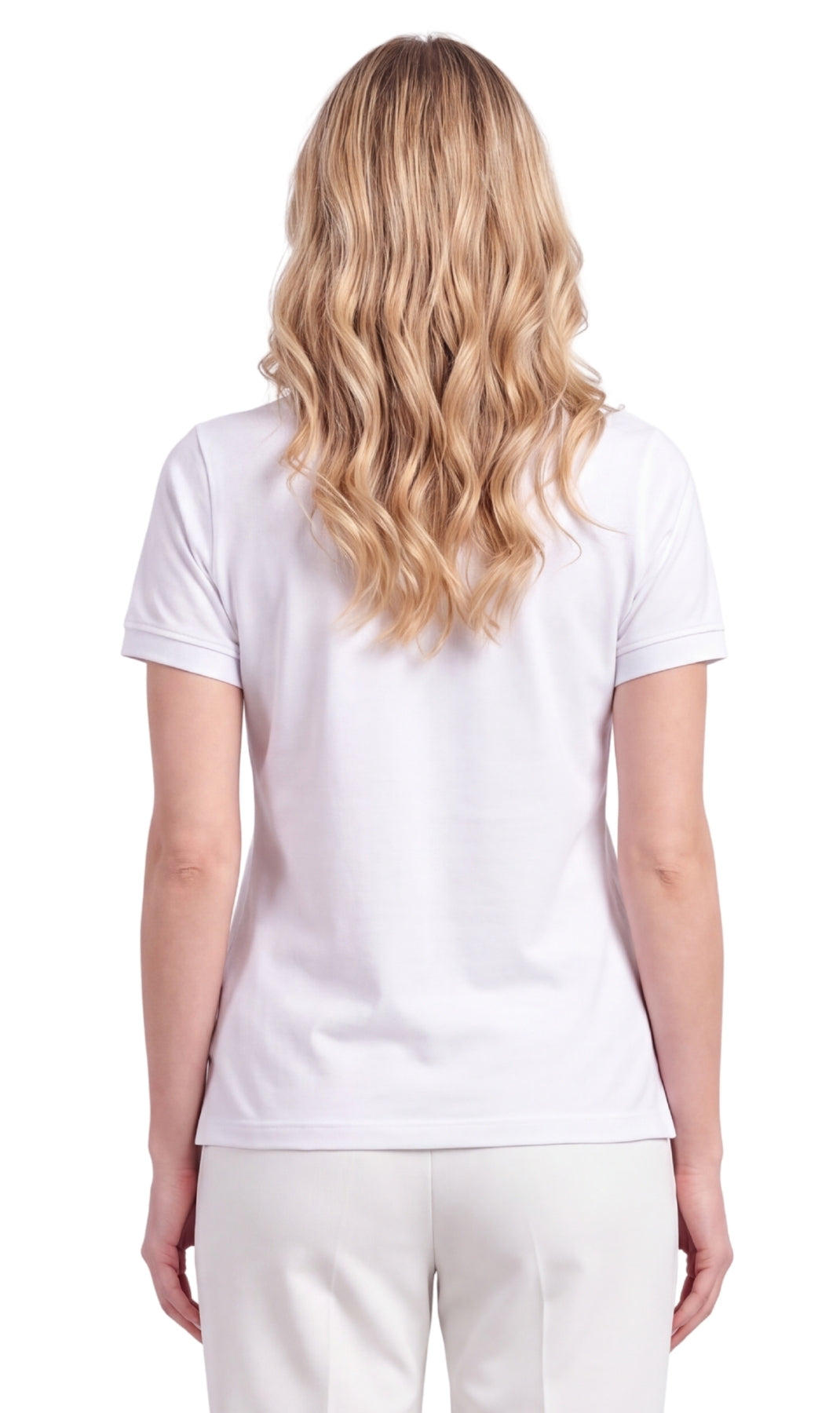 Women's Short Sleeve Pique Knit Polo Shirt in Relaxed Fit Pocketless Jersey 12