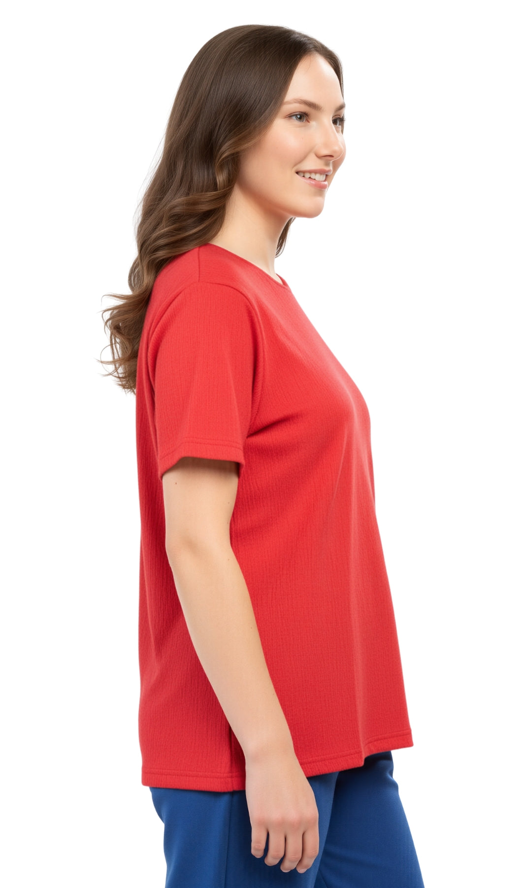Women's Textured Knit T-shirt with Jewel Neckline and Short Sleeves 8
