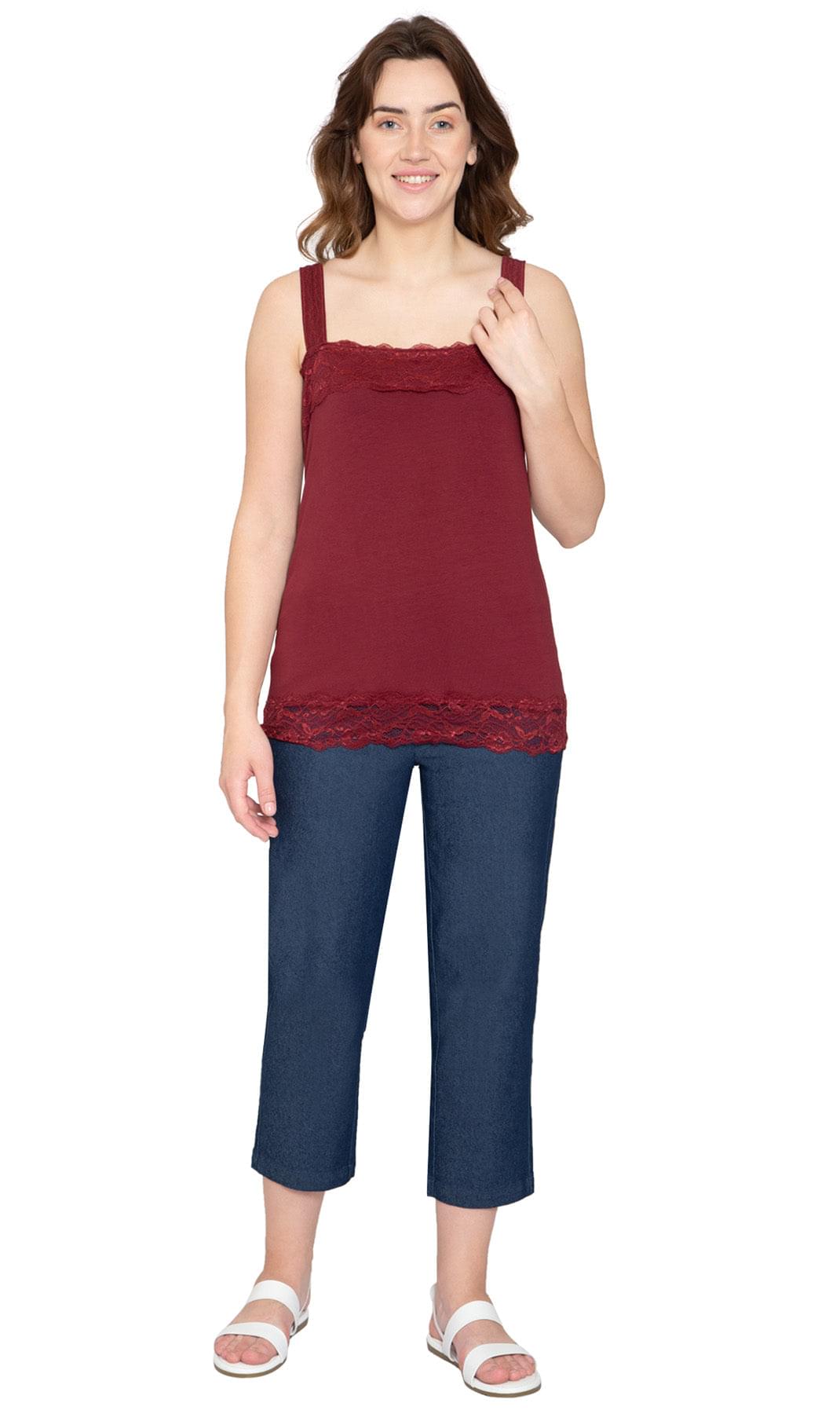 Women's Lace Trim Tank - BURGUNDY - Full -  TURTLE BAY APPAREL