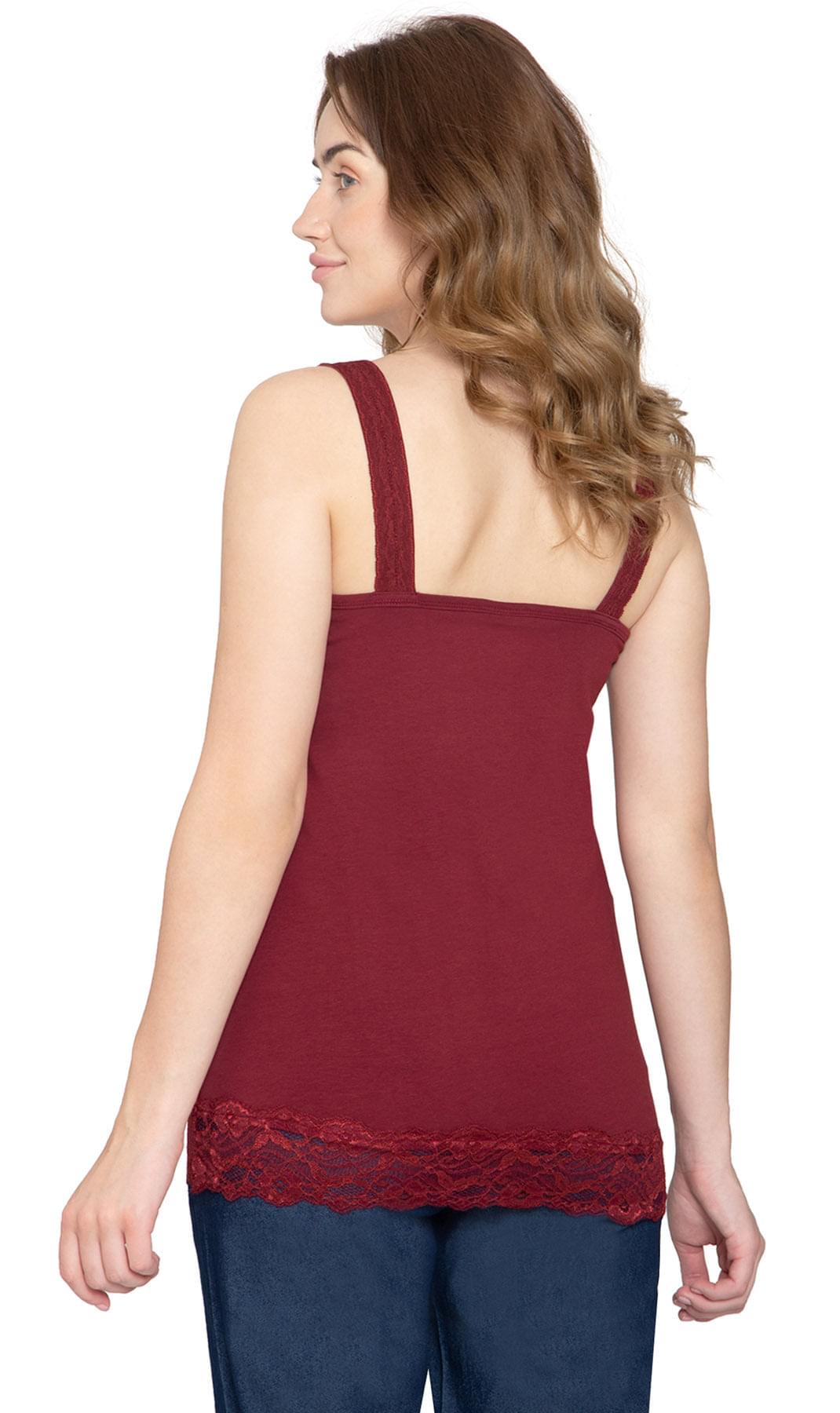 Women's Lace Trim Tank - BURGUNDY - Back - TURTLE BAY APPAREL