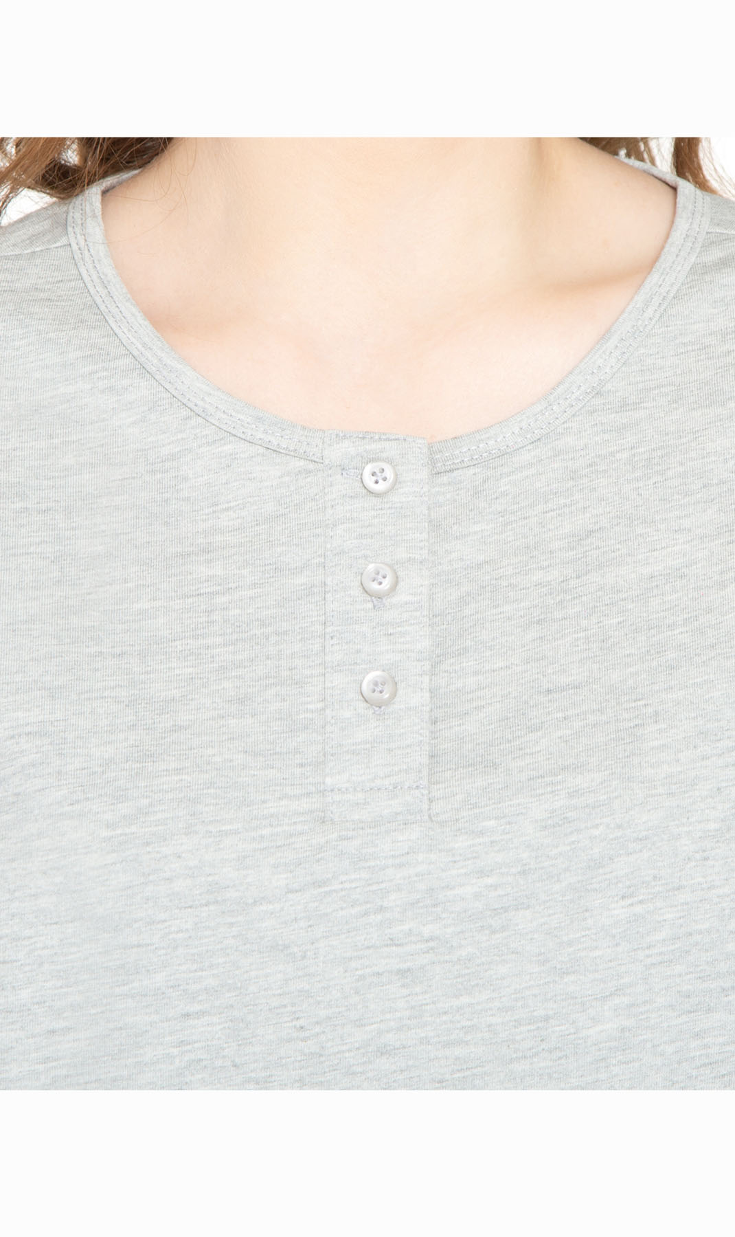 Women's Three Quarter Sleeve Henley ÔÇô Comfort in Every Color! - Grey - Close up - TURTLE BAY APPAREL