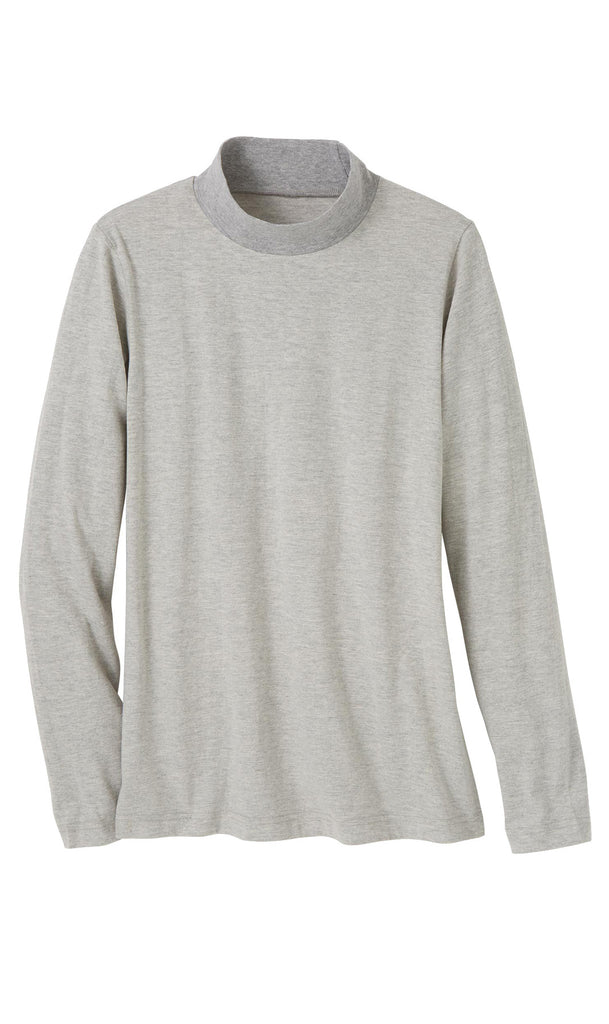 Women's Long Sleeve Mockneck – An All-Season Essential - Grey Heather - Flat lay - TURTLE BAY APPAREL