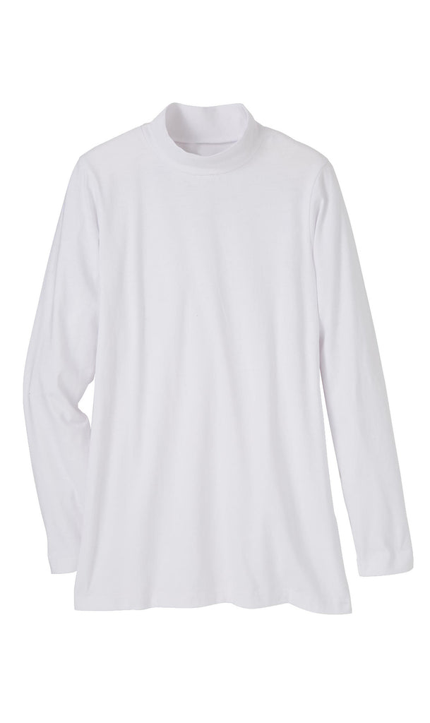 Women's Long Sleeve Mockneck – An All-Season Essential - white - Flat lay - TURTLE BAY APPAREL