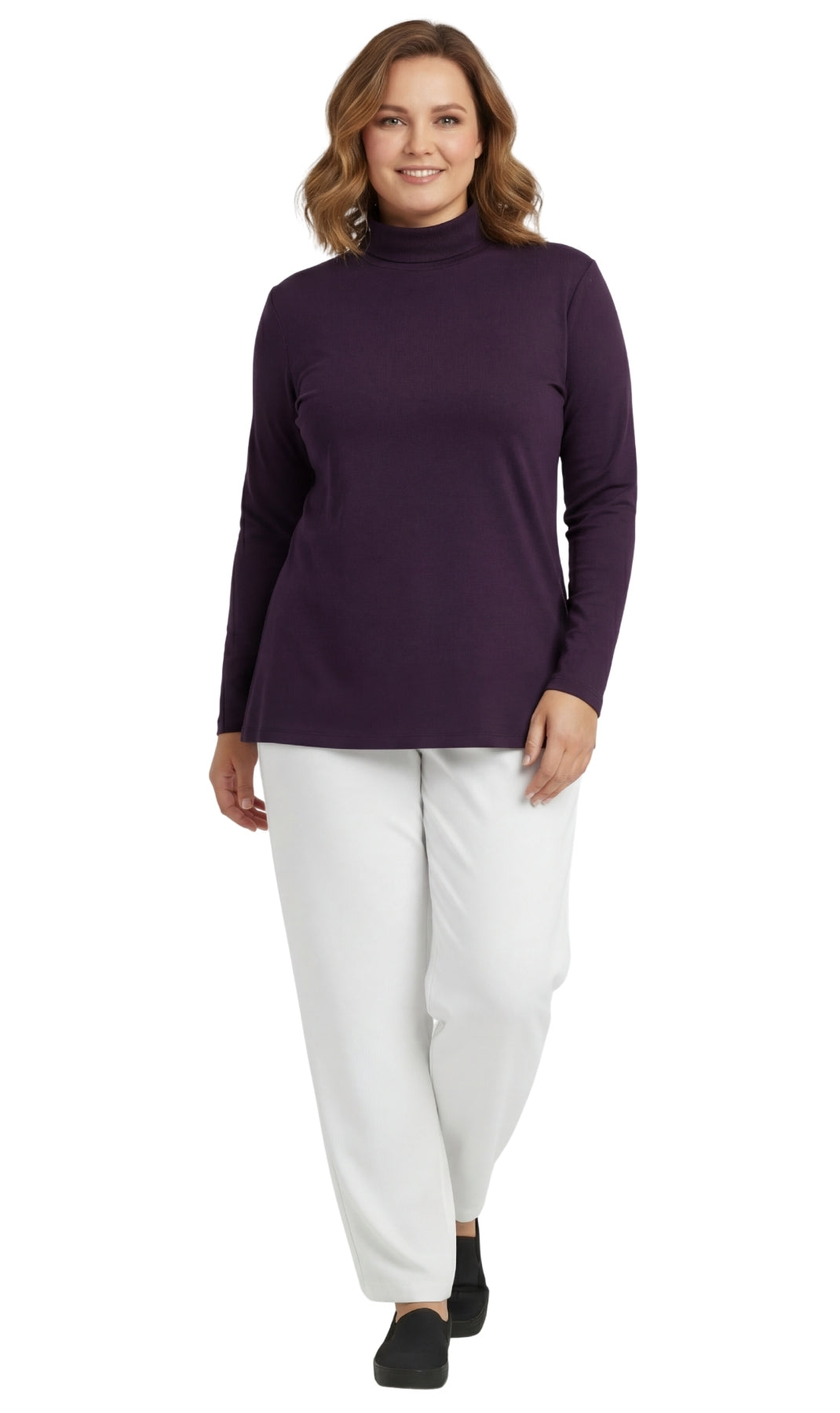 Women's Ribbed Long Sleeves Mock Neck Top in Cotton Comfort 4