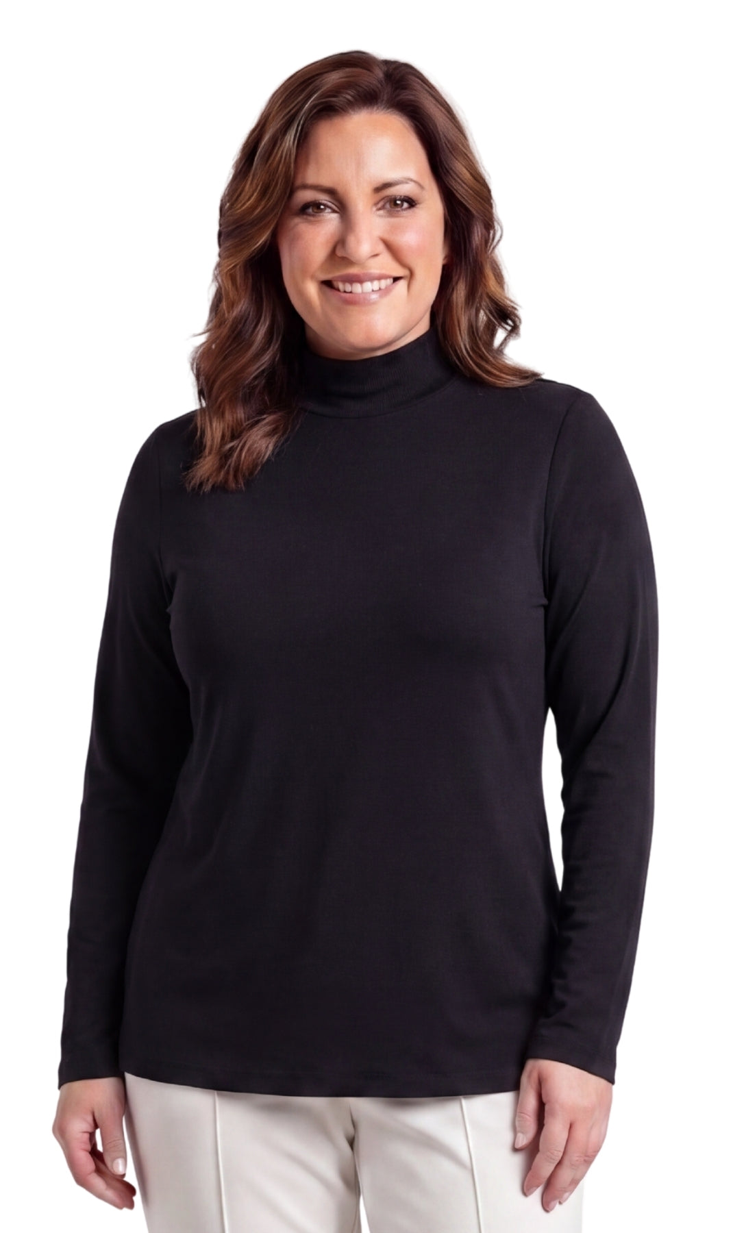 Women's Long Sleeve Cotton Blend Mock Neck Top - An All-Season Essenti