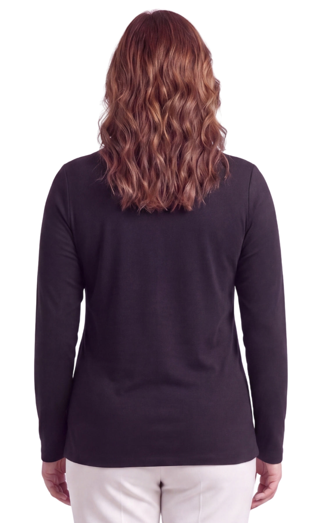 Turtle Bay New York Women's Long Sleeve Cotton Blend Mock Neck Top - An All-Season Essential black back