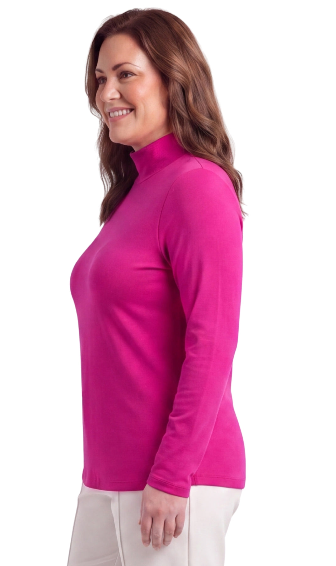Turtle Bay New York Women's Long Sleeve Cotton Blend Mock Neck Top - An All-Season Essential deep orchid side