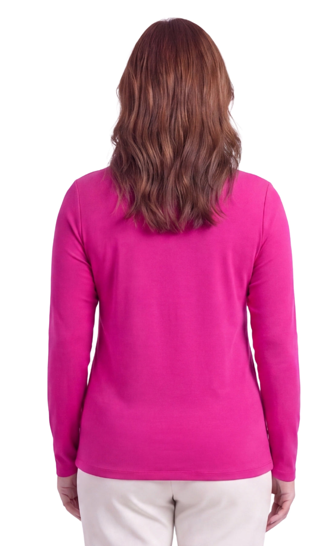 Turtle Bay New York Women's Long Sleeve Cotton Blend Mock Neck Top - An All-Season Essential deep orchid back