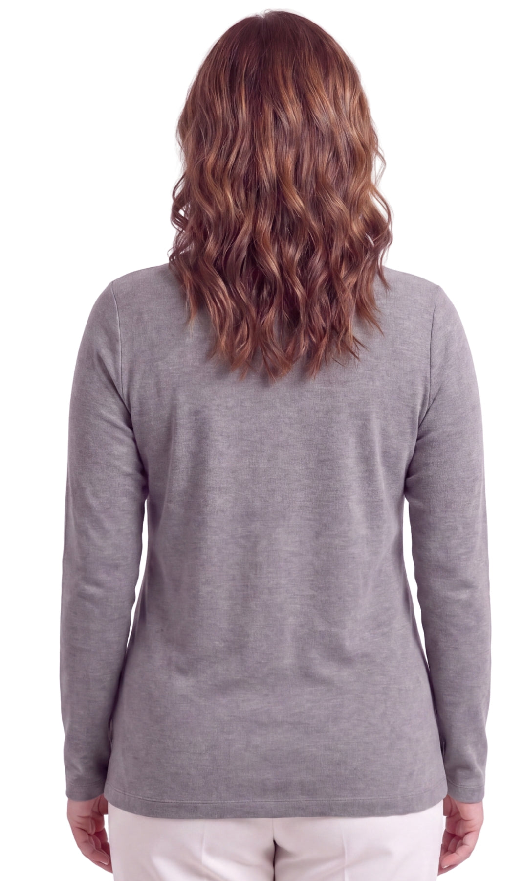 Turtle Bay New York Women's Long Sleeve Cotton Blend Mock Neck Top - An All-Season Essential grey back
