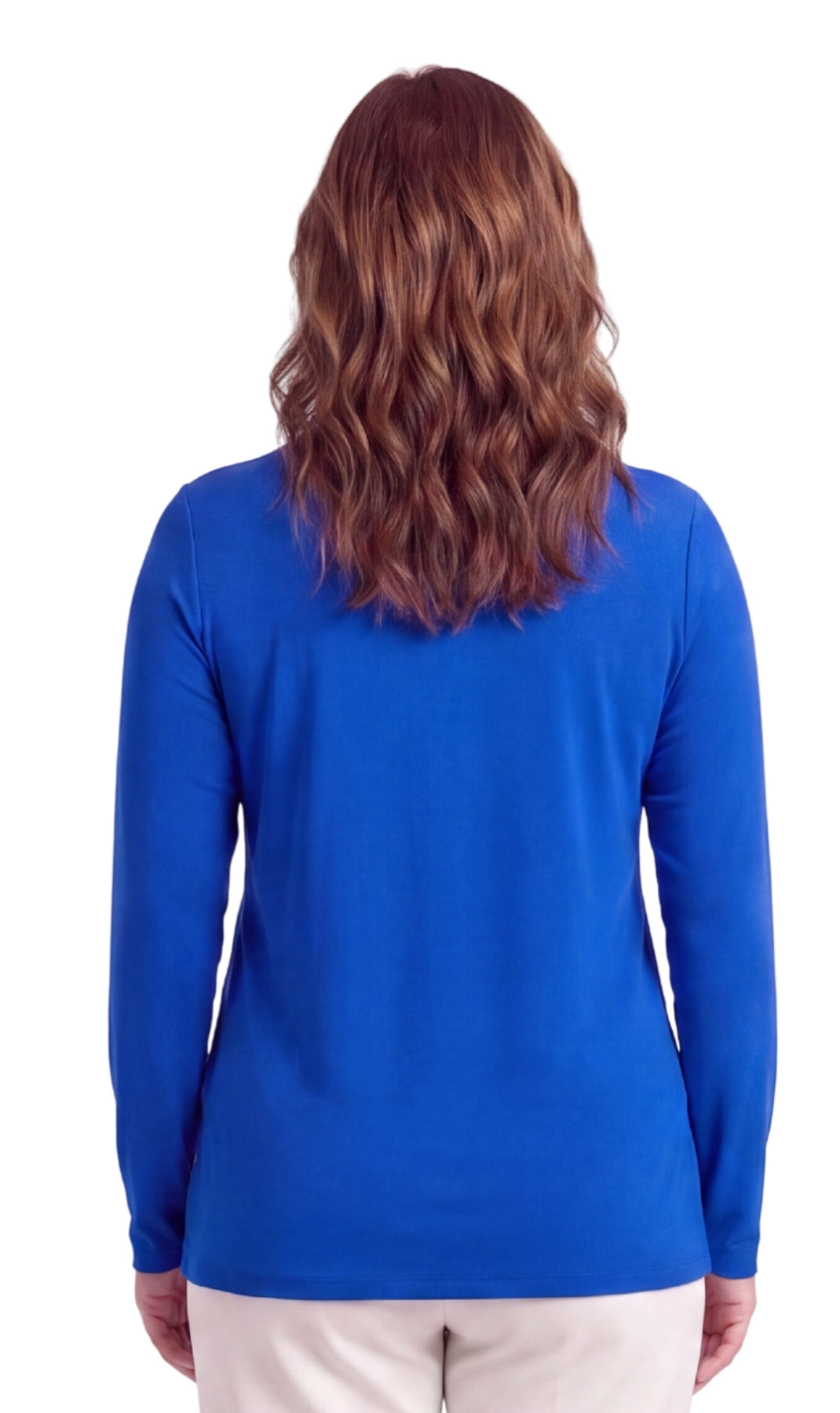 Turtle Bay New York Women's Long Sleeve Cotton Blend Mock Neck Top - An All-Season Essential royal back
