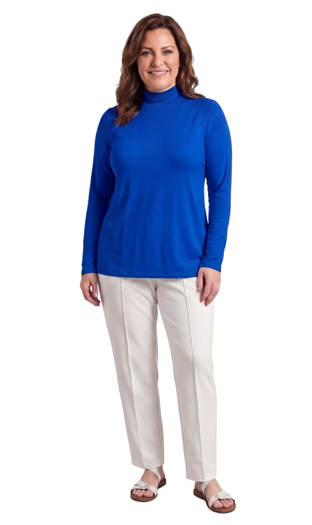 Women's Long Sleeve Cotton Blend Mock Neck Top - An All-Season Essenti