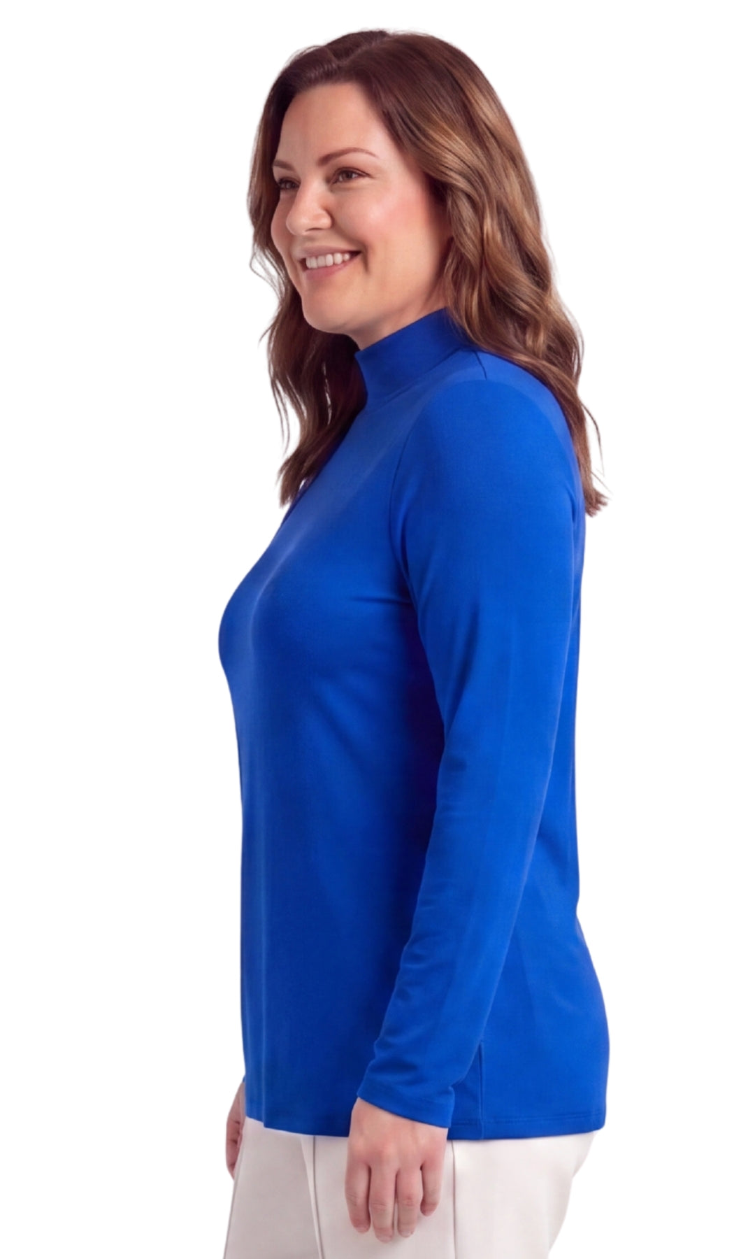Turtle Bay New York Women's Long Sleeve Cotton Blend Mock Neck Top - An All-Season Essential royal side