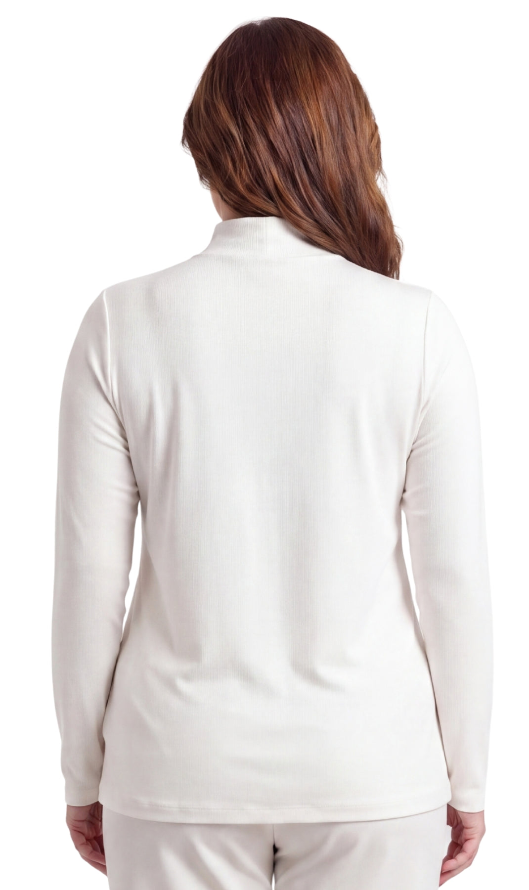 Turtle Bay New York Women's Long Sleeve Cotton Blend Mock Neck Top - An All-Season Essential White back