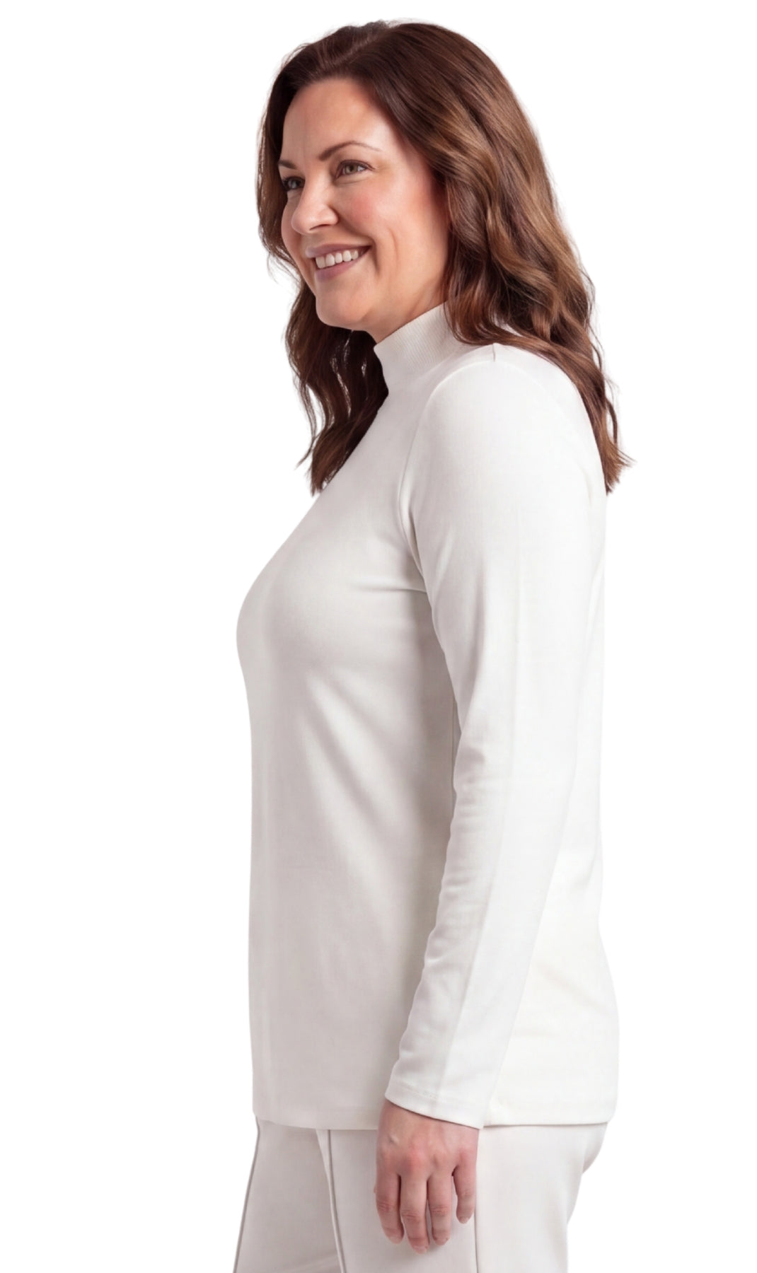 Turtle Bay New York Women's Long Sleeve Cotton Blend Mock Neck Top - An All-Season Essential White side