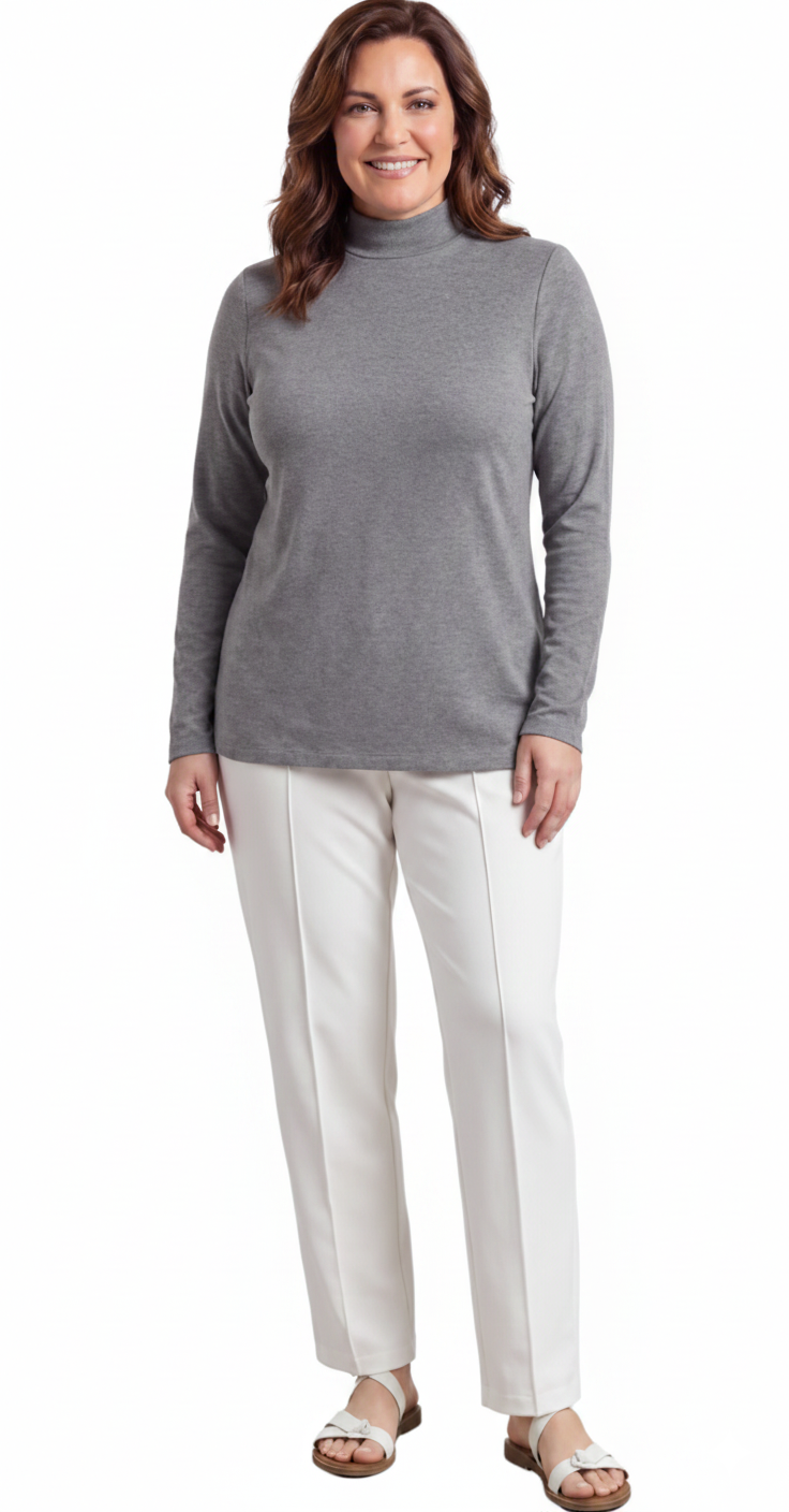 Women's Long Sleeve Cotton Blend Mock Neck Top - An All-Season Essential 18