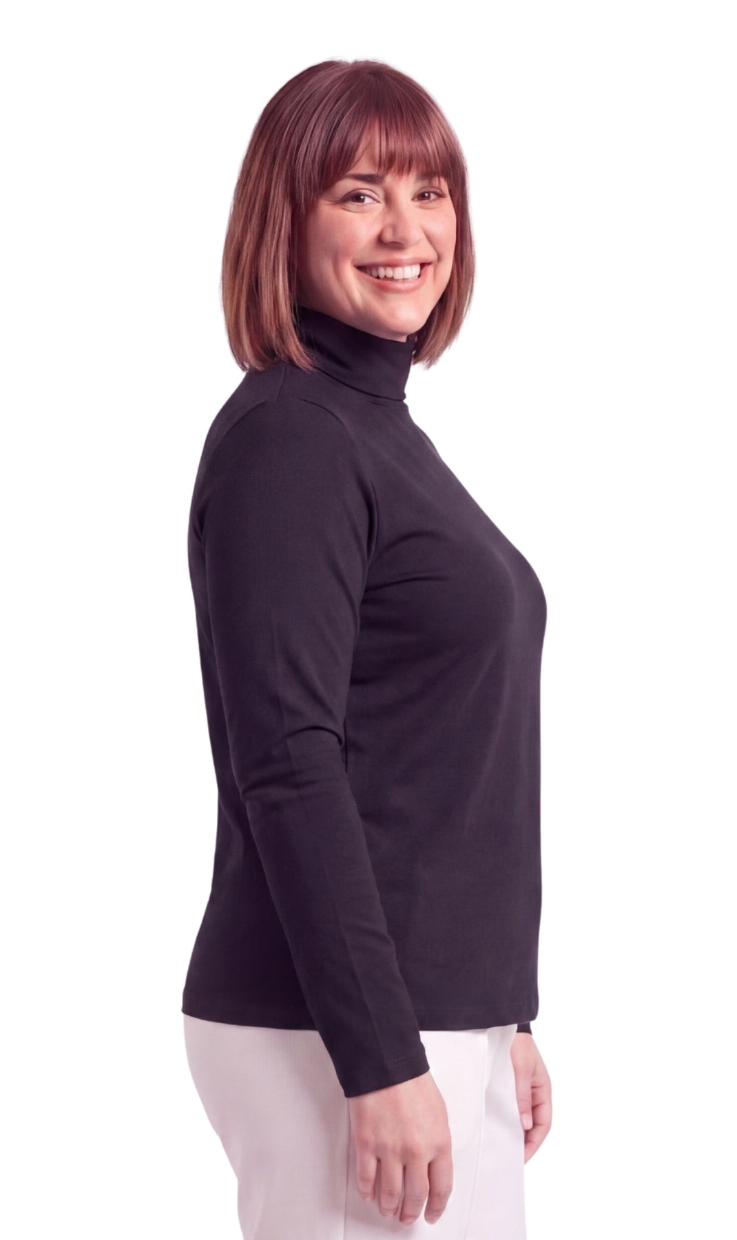 Turtle Bay New York Women's Relaxed fit Long Sleeved Turtleneck Top black side