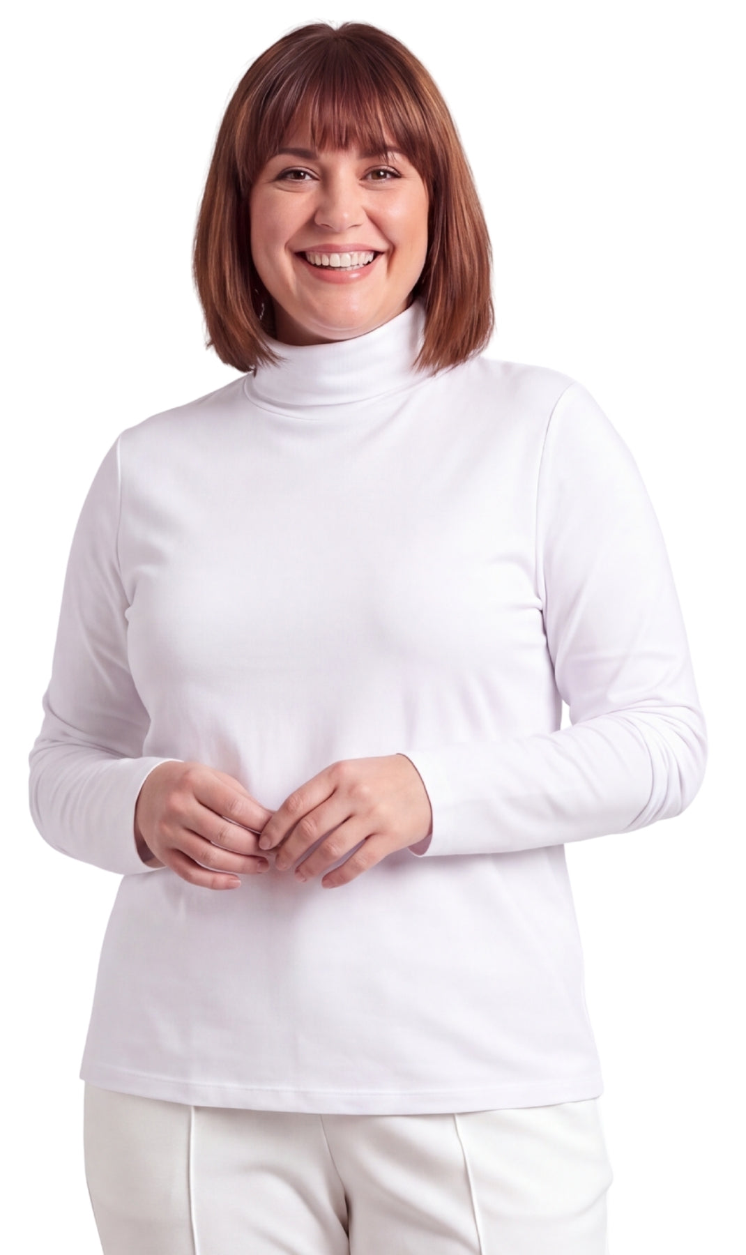 Turtle Bay New York Women's Relaxed fit Long Sleeved Turtleneck Top white front