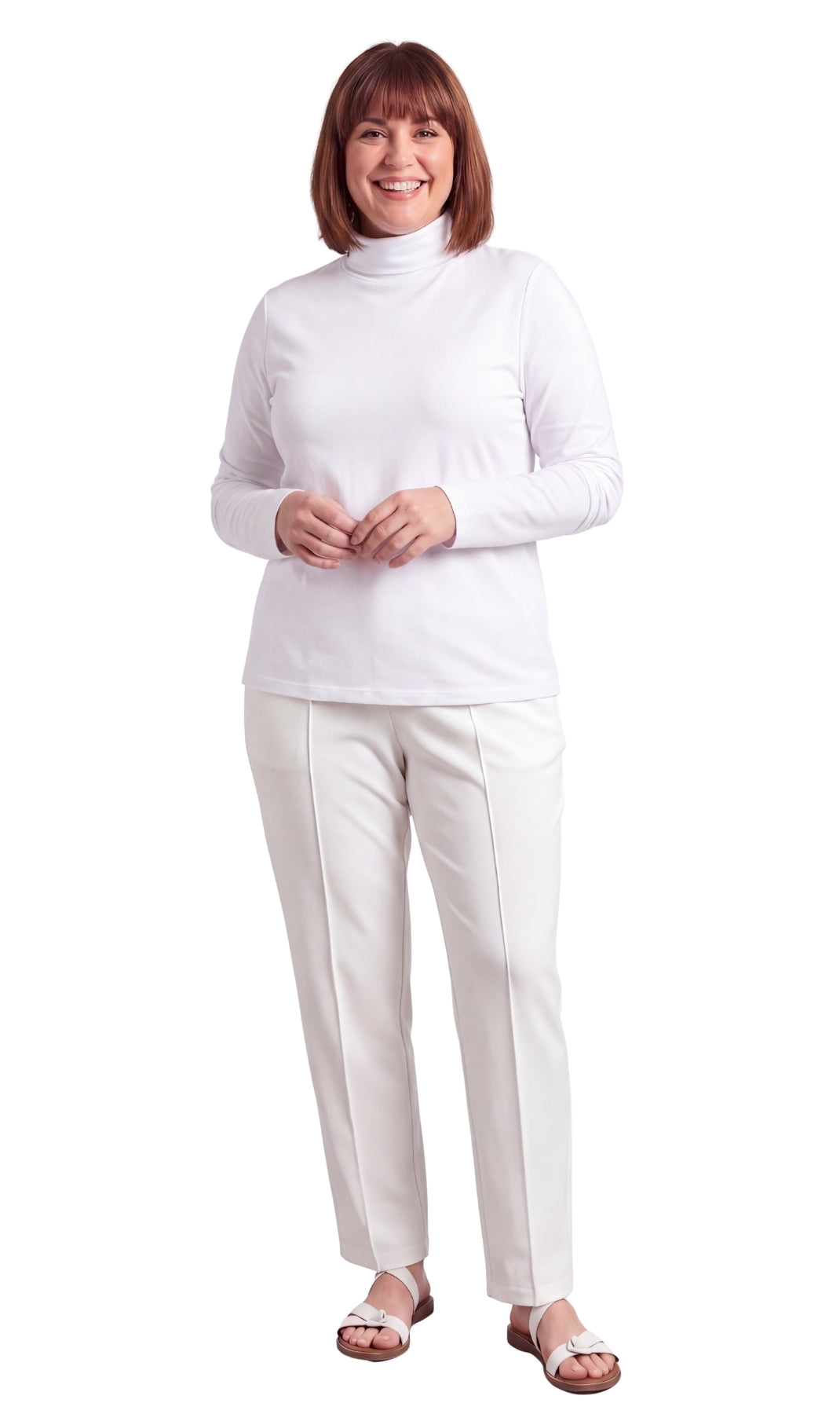 Turtle Bay New York Women's Relaxed fit Long Sleeved Turtleneck Top white full
