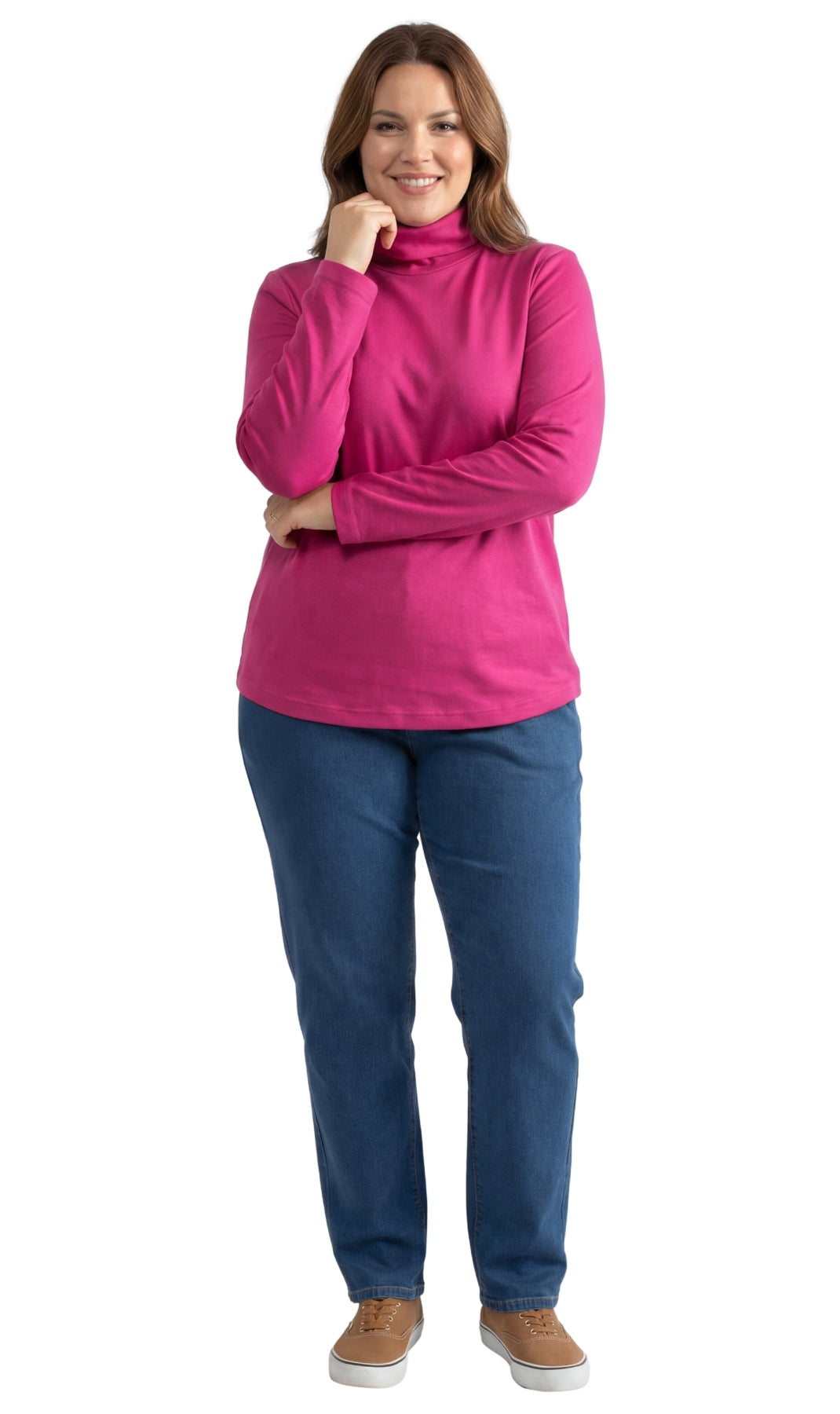 Turtle Bay New York Women's Relaxed fit Long Sleeved Turtleneck Top deep orchid full