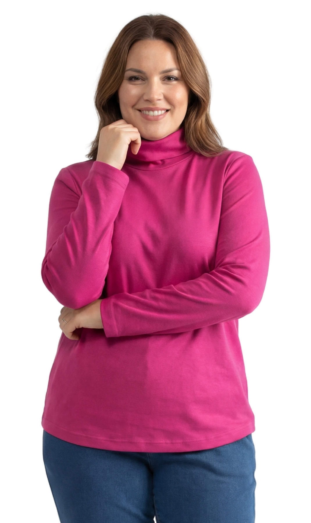 Turtle Bay New York Women's Relaxed fit Long Sleeved Turtleneck Top deep orchid front