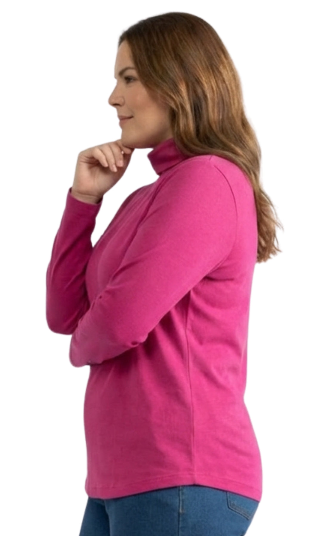 Turtle Bay New York Women's Relaxed fit Long Sleeved Turtleneck Top deep orchid side