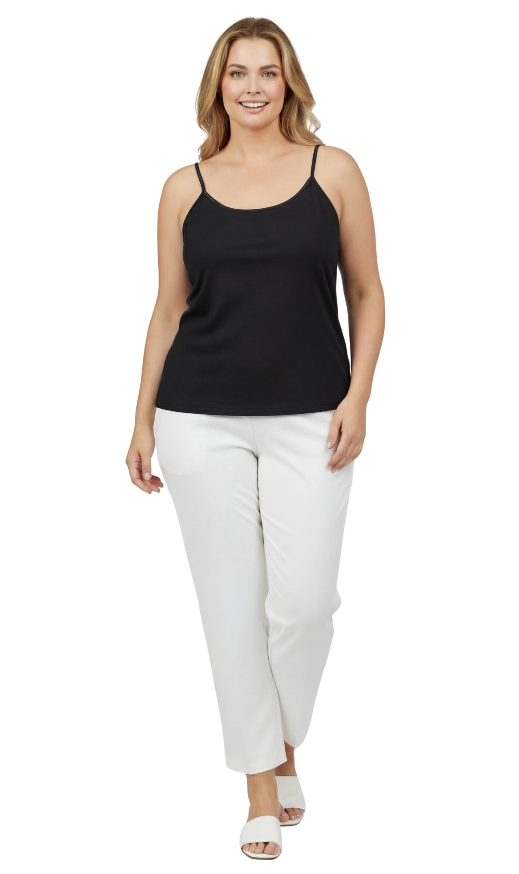 Turtle Bay New York Women's Essential Adjustable Strap Camisole in Soft Cotton Blend Fabric with a built in Shelf Bra Black full