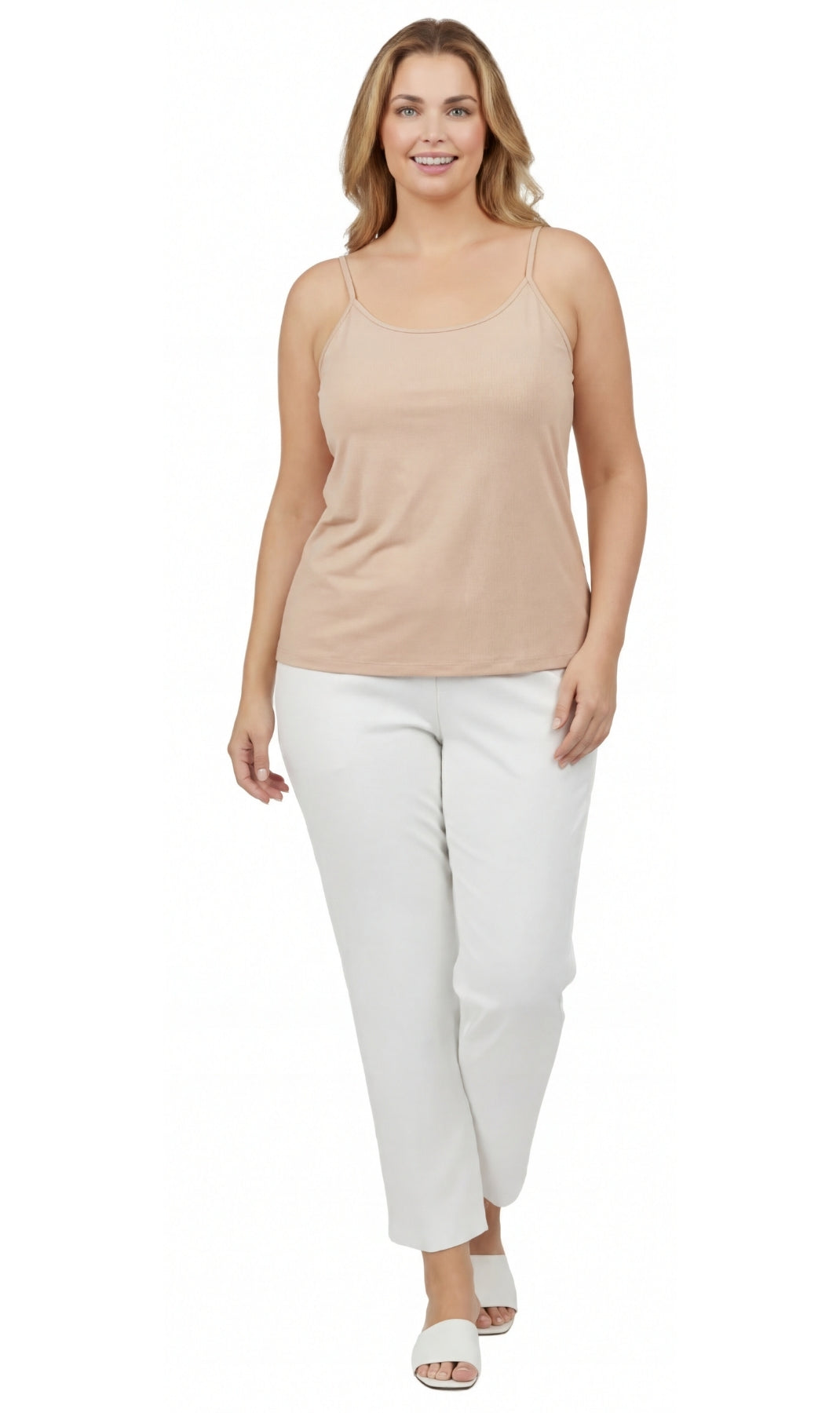 Turtle Bay New York Women's Essential Adjustable Strap Camisole in Soft Cotton Blend Fabric with a built in Shelf Bra Nude Full