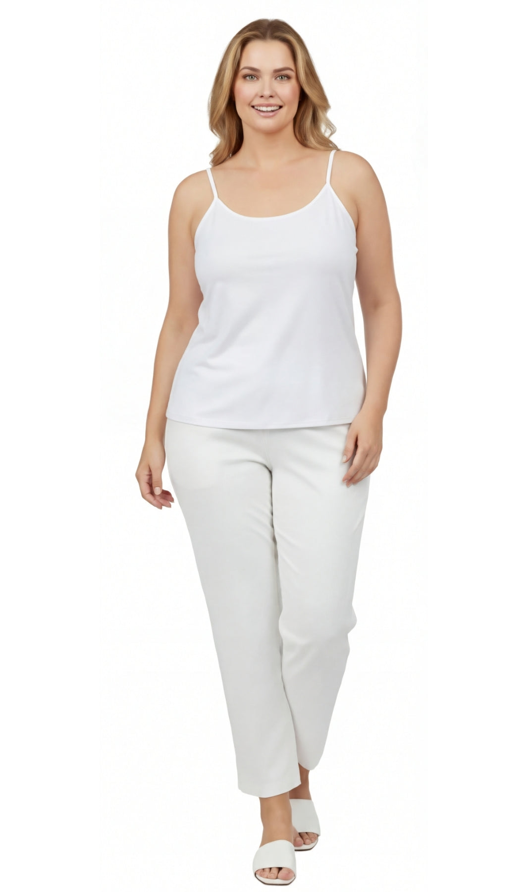 Turtle Bay New York Women's Essential Adjustable Strap Camisole in Soft Cotton Blend Fabric with a built in Shelf Bra White Full