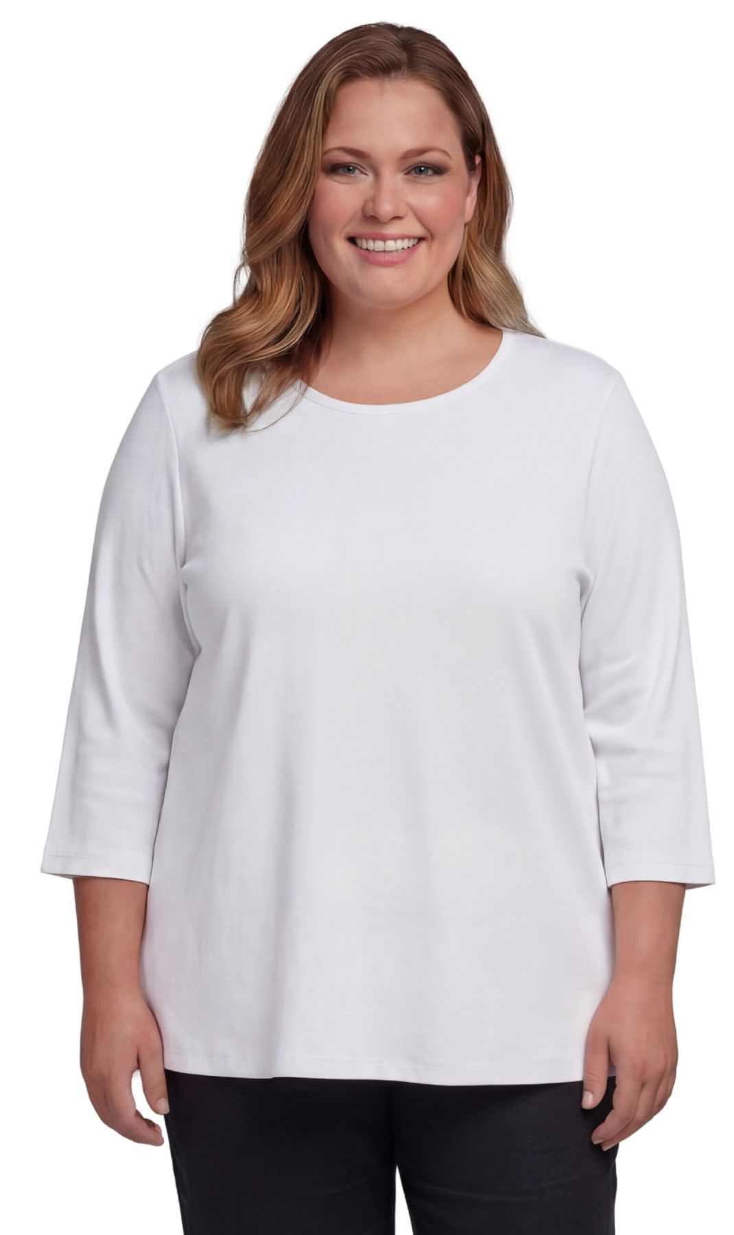 Turtle Bay New York Women's Ribbed 3/4 Sleeve Crew Neck Cotton Top white front