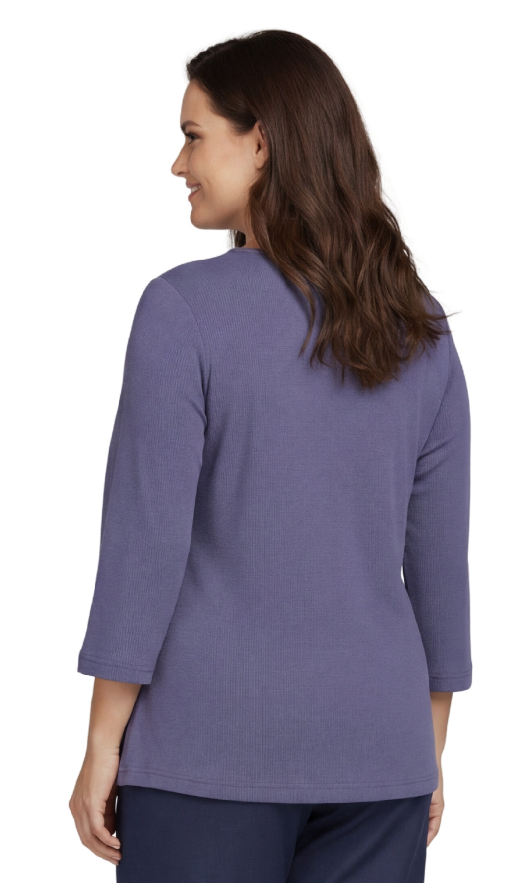 Turtle Bay New York Women's Ribbed 3/4 Sleeve Crew Neck Cotton Top navy back