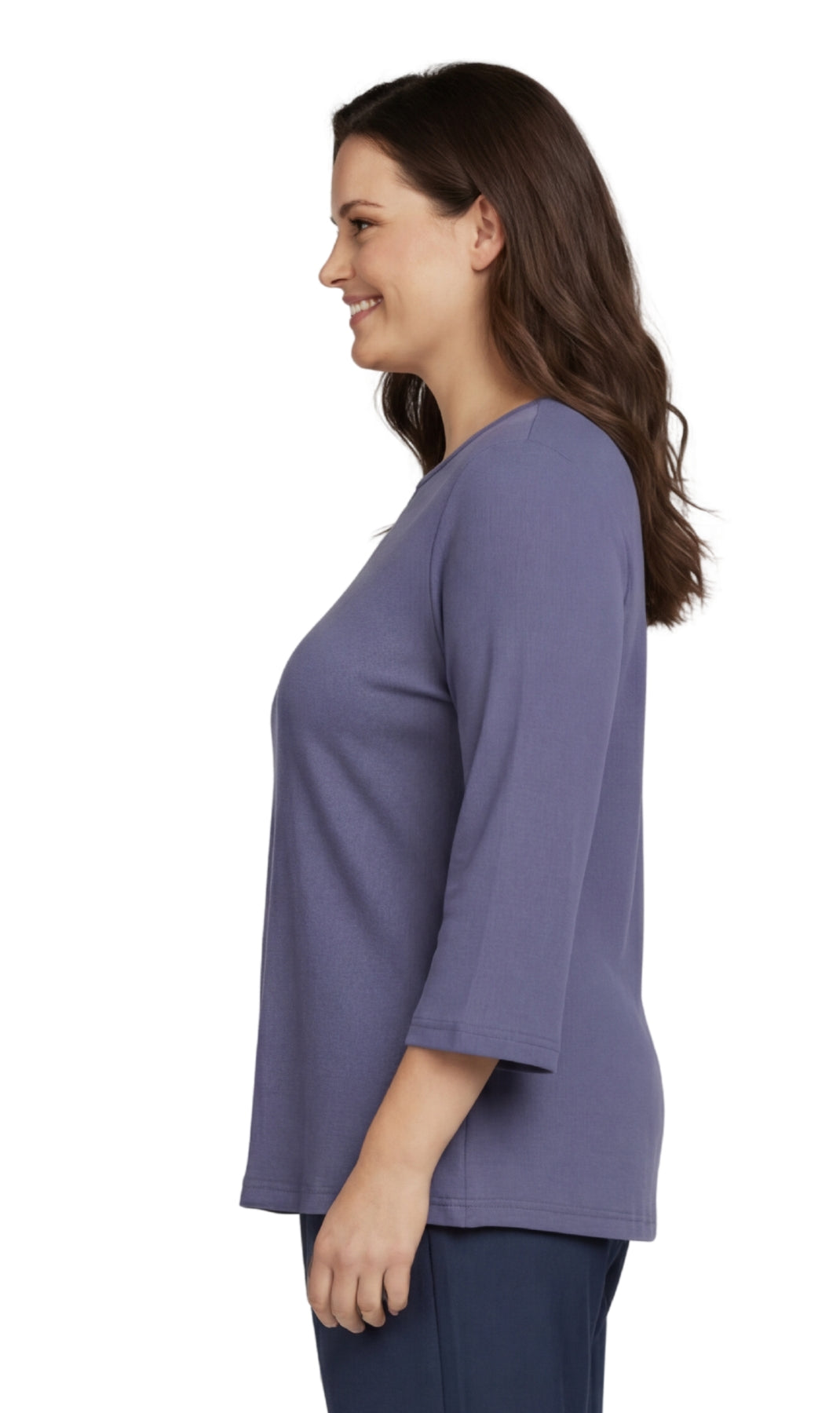 Turtle Bay New York Women's Ribbed 3/4 Sleeve Crew Neck Cotton Top navy  side