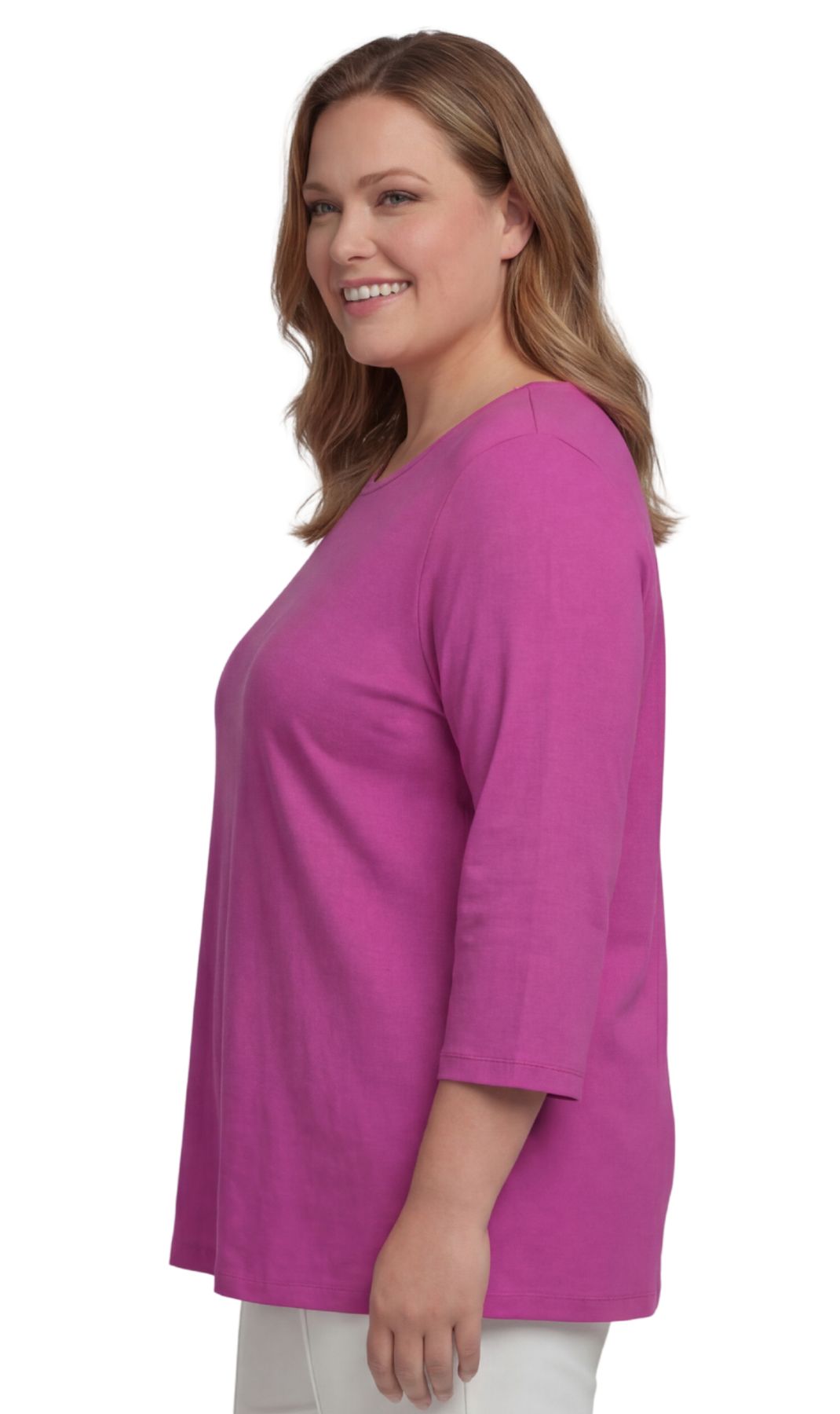Turtle Bay New York Women's Ribbed 3/4 Sleeve Crew Neck Cotton Top plum side