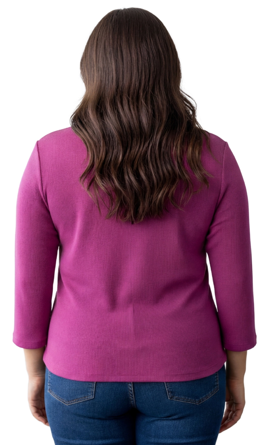 Turtle Bay New York Women's Ribbed 3/4 Sleeve Crew Neck Cotton Top plum baack