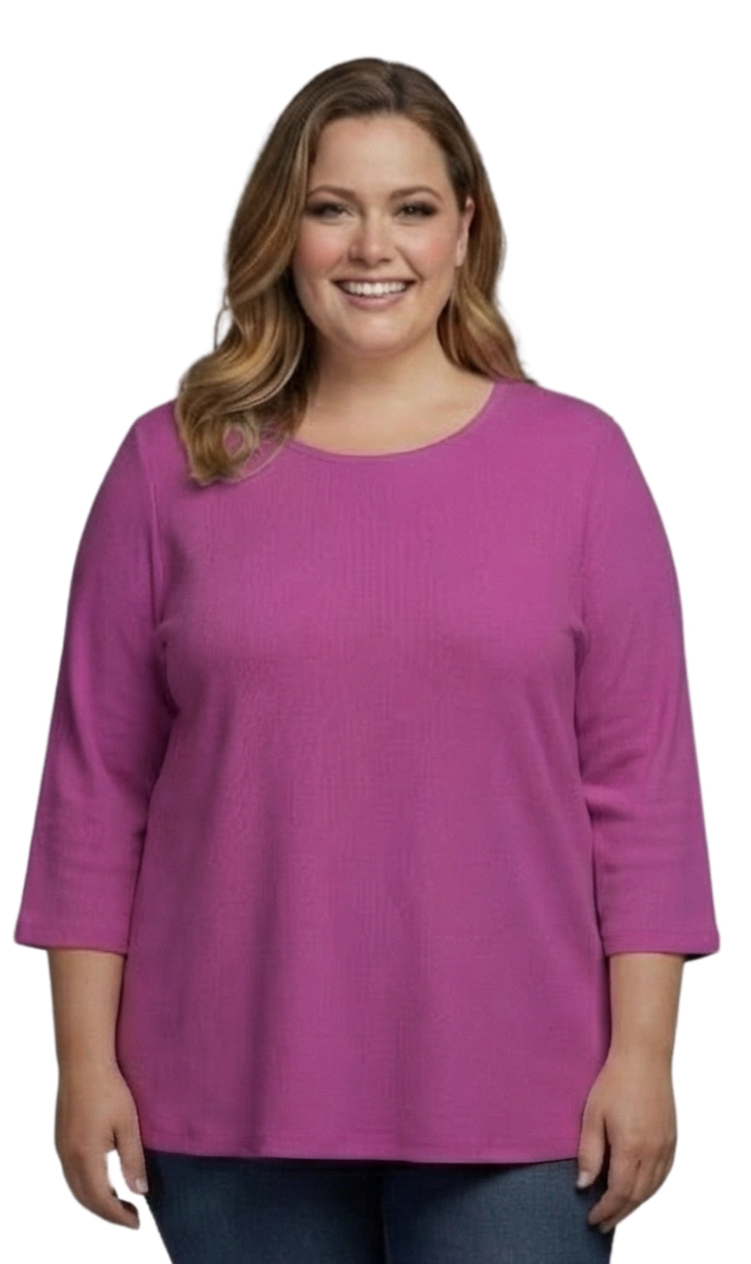 Turtle Bay New York Women's Ribbed 3/4 Sleeve Crew Neck Cotton Top plum front