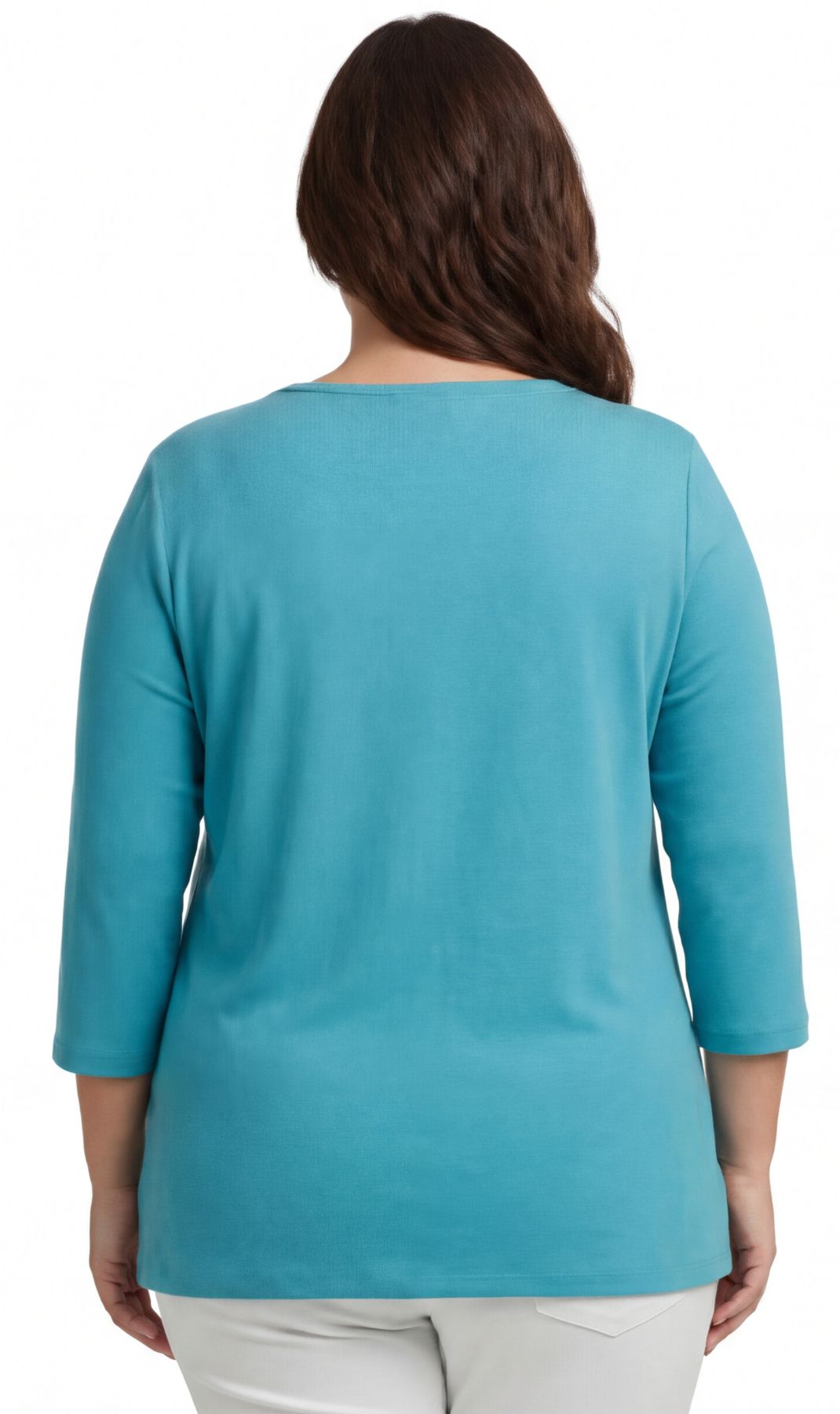 Turtle Bay New York Women's Ribbed 3/4 Sleeve Crew Neck Cotton Top teal back