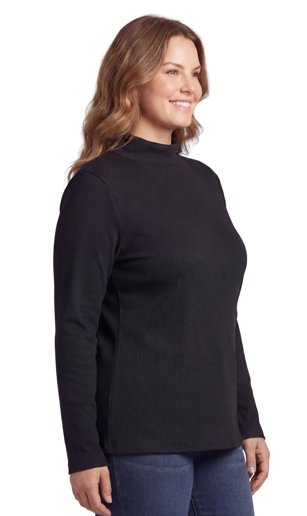 Turtle Bay New York Women's Ribbed Long Sleeves Mock Neck Top in Cotton Comfort Black side