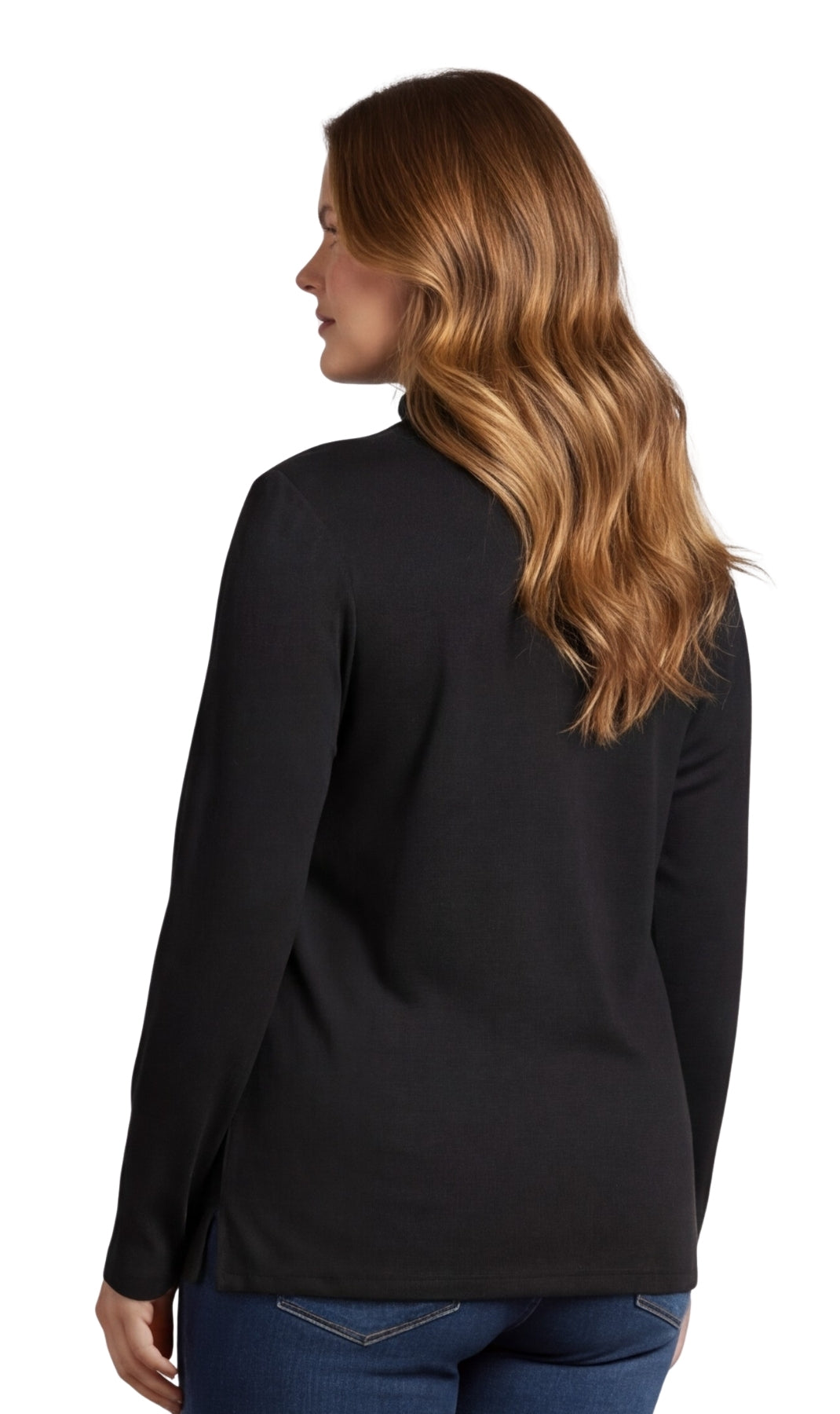 Turtle Bay New York Women's Ribbed Long Sleeves Mock Neck Top in Cotton Comfort Black Back