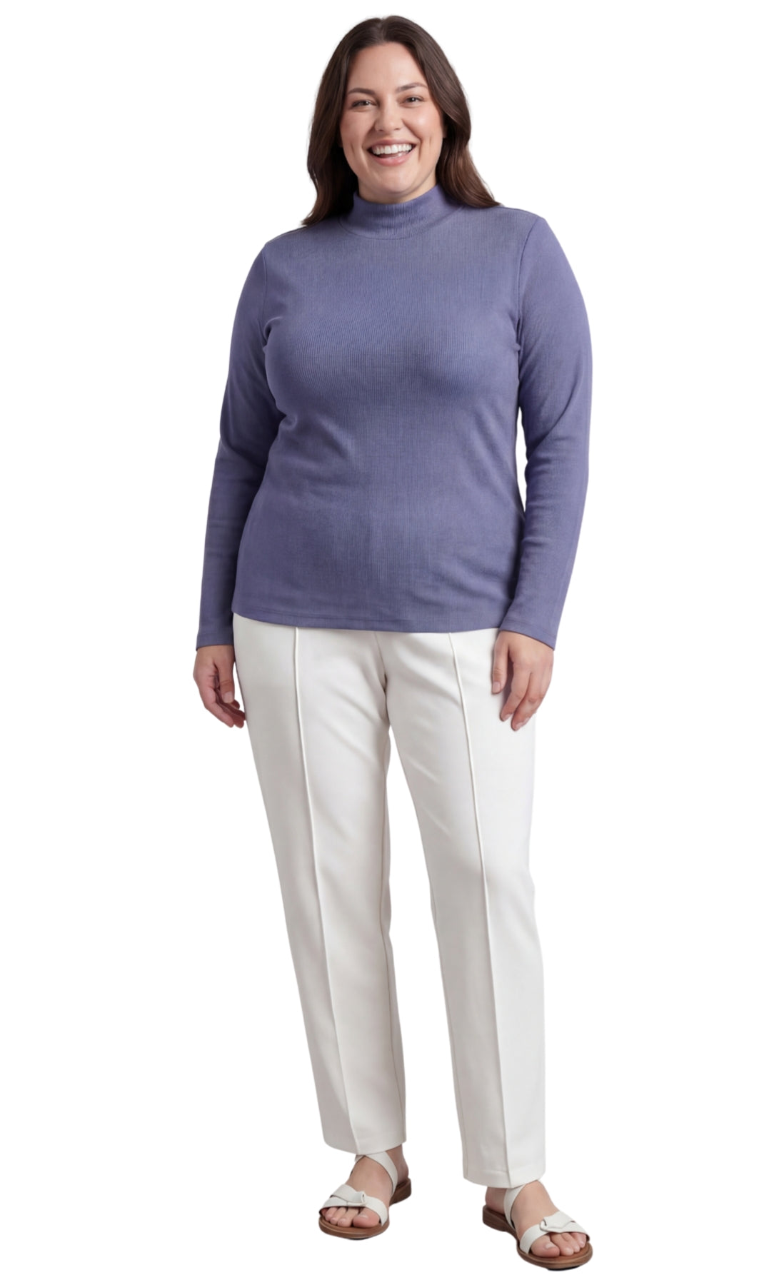 Turtle Bay New York Women's Ribbed Long Sleeves Mock Neck Top in Cotton Comfort navy Full