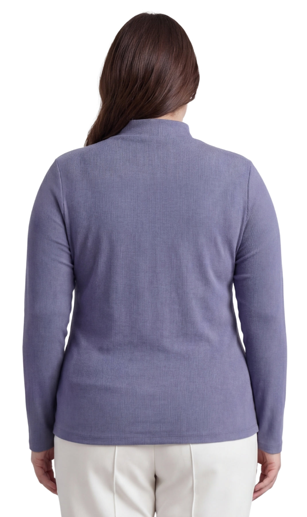 Turtle Bay New York Women's Ribbed Long Sleeves Mock Neck Top in Cotton Comfort navy back