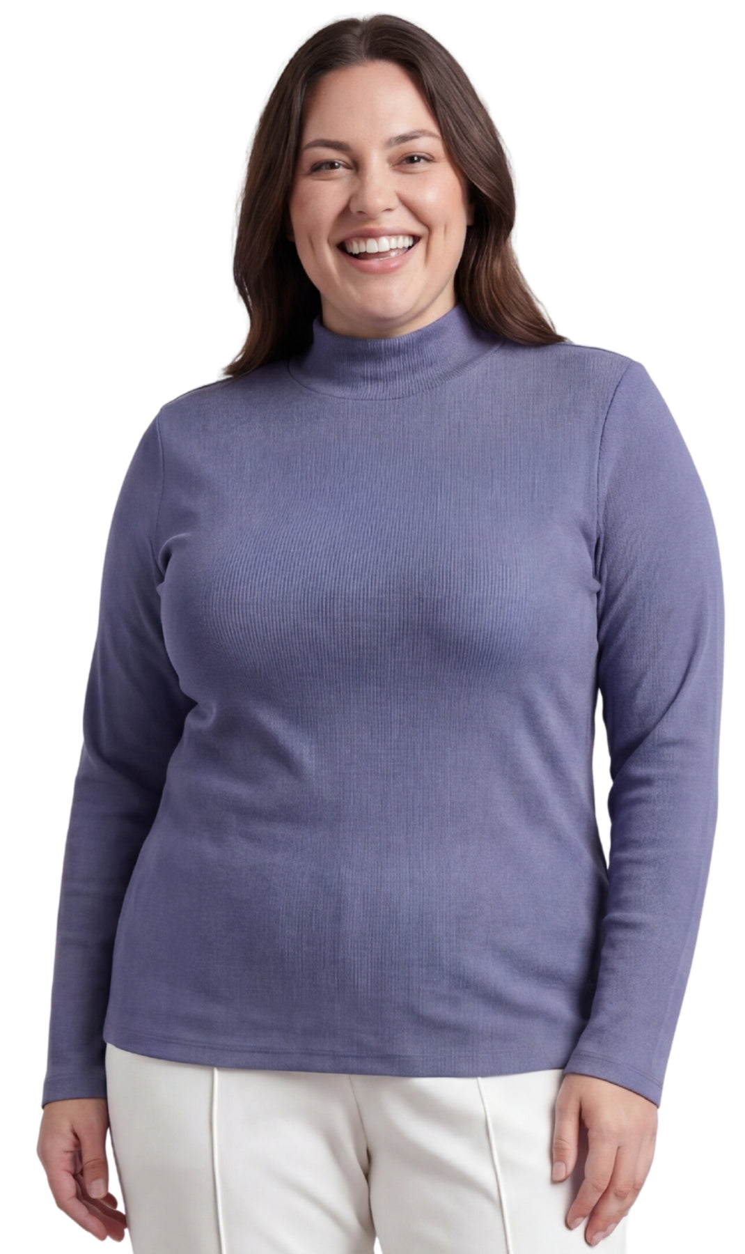 Turtle Bay New York Women's Ribbed Long Sleeves Mock Neck Top in Cotton Comfort navy Front