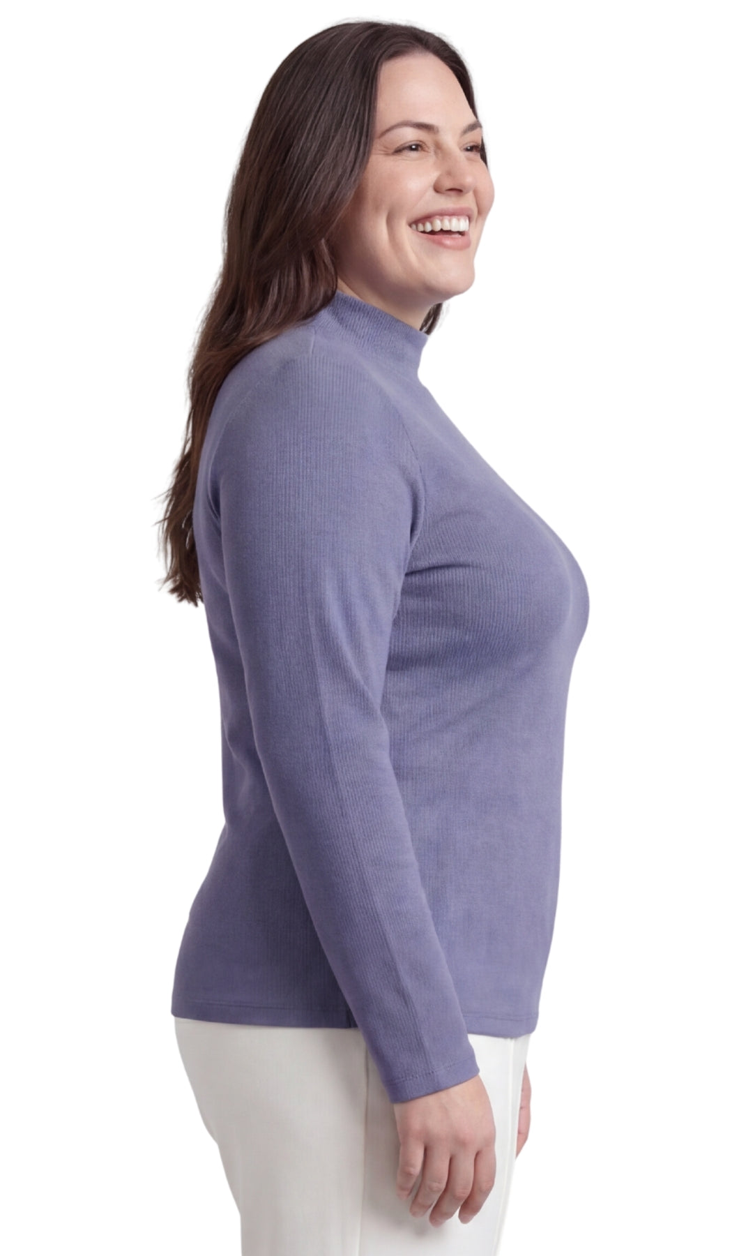 Turtle Bay New York Women's Ribbed Long Sleeves Mock Neck Top in Cotton Comfort navy side
