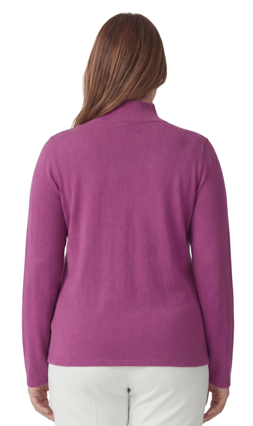 Turtle Bay New York Women's Ribbed Long Sleeves Mock Neck Top in Cotton Comfort Plum back