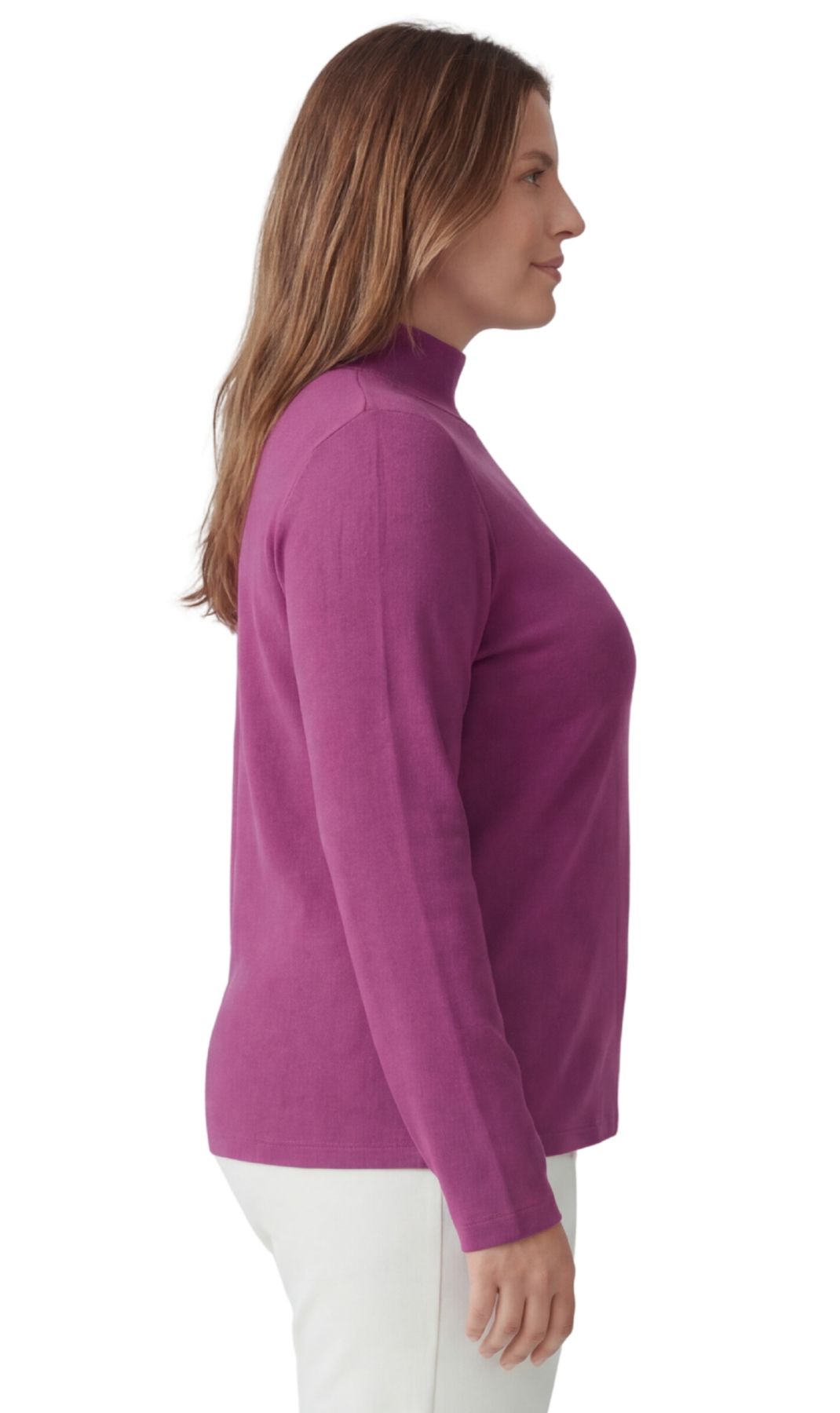 Turtle Bay New York Women's Ribbed Long Sleeves Mock Neck Top in Cotton Comfort Plum side