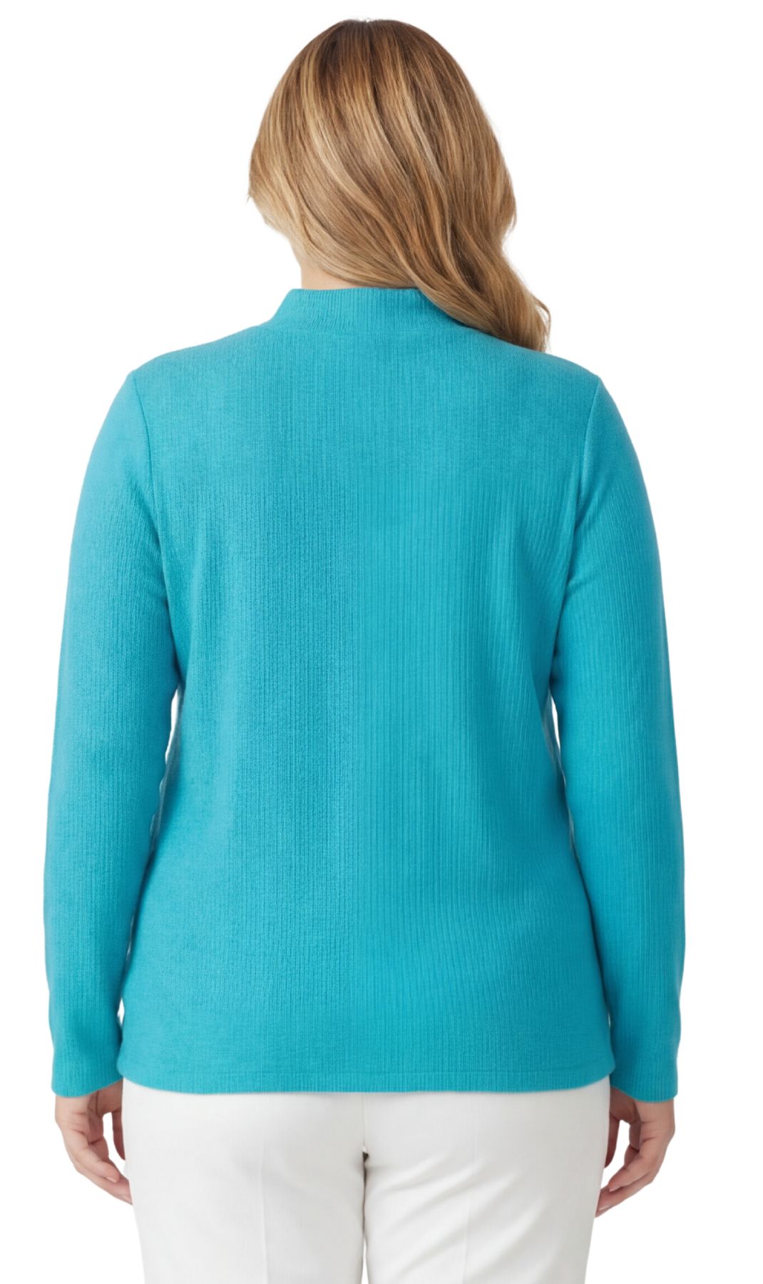 Turtle Bay New York Women's Ribbed Long Sleeves Mock Neck Top in Cotton Comfort Teal Back
